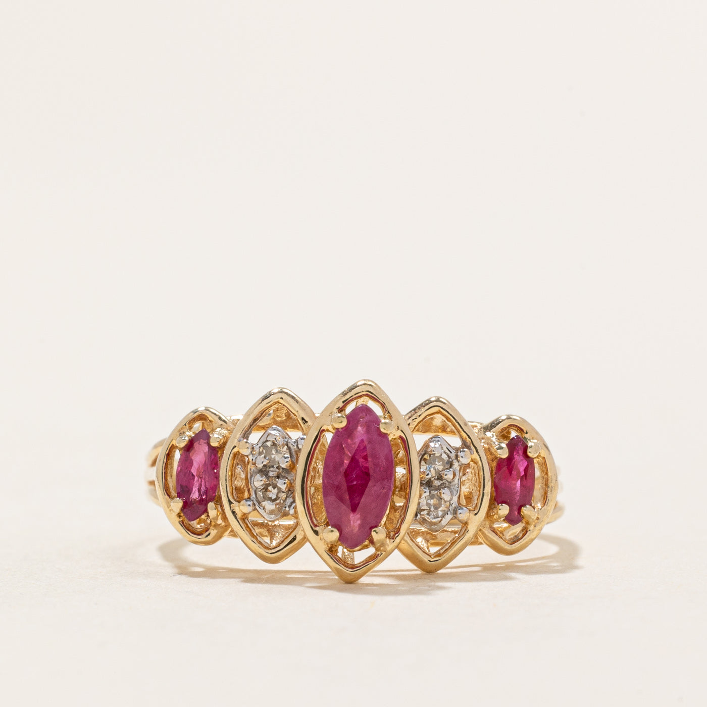 Marquise Cut Ruby & Diamond Ring | 0.33ctw, 0.02ctw | SZ 6