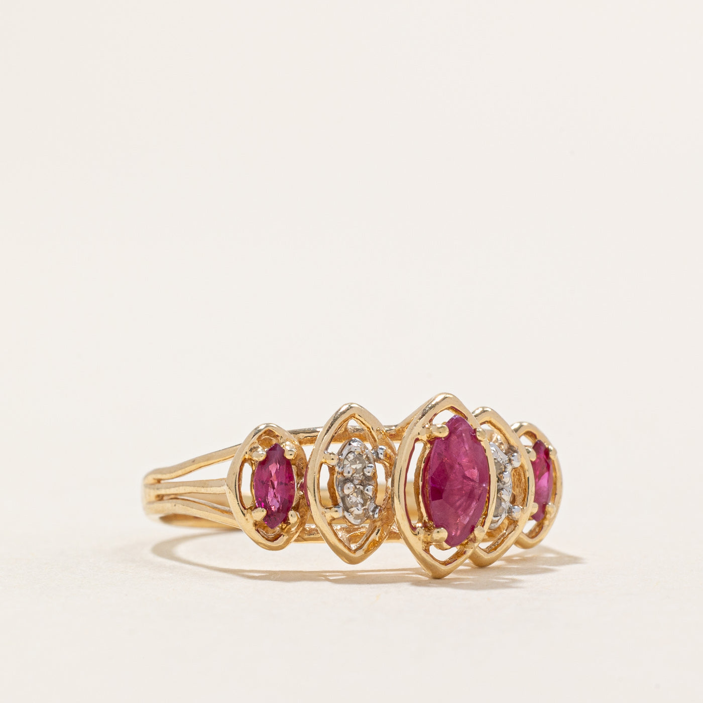Marquise Cut Ruby & Diamond Ring | 0.33ctw, 0.02ctw | SZ 6