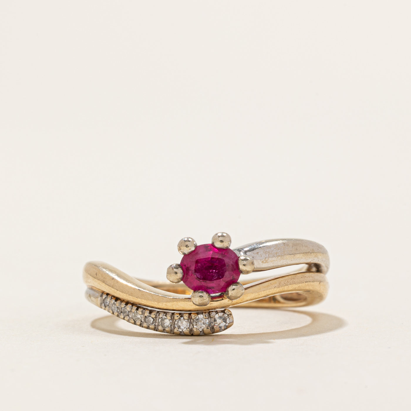Synthetic Ruby & Diamond Wave Ring | 0.50ct, 0.05ctw | SZ 7