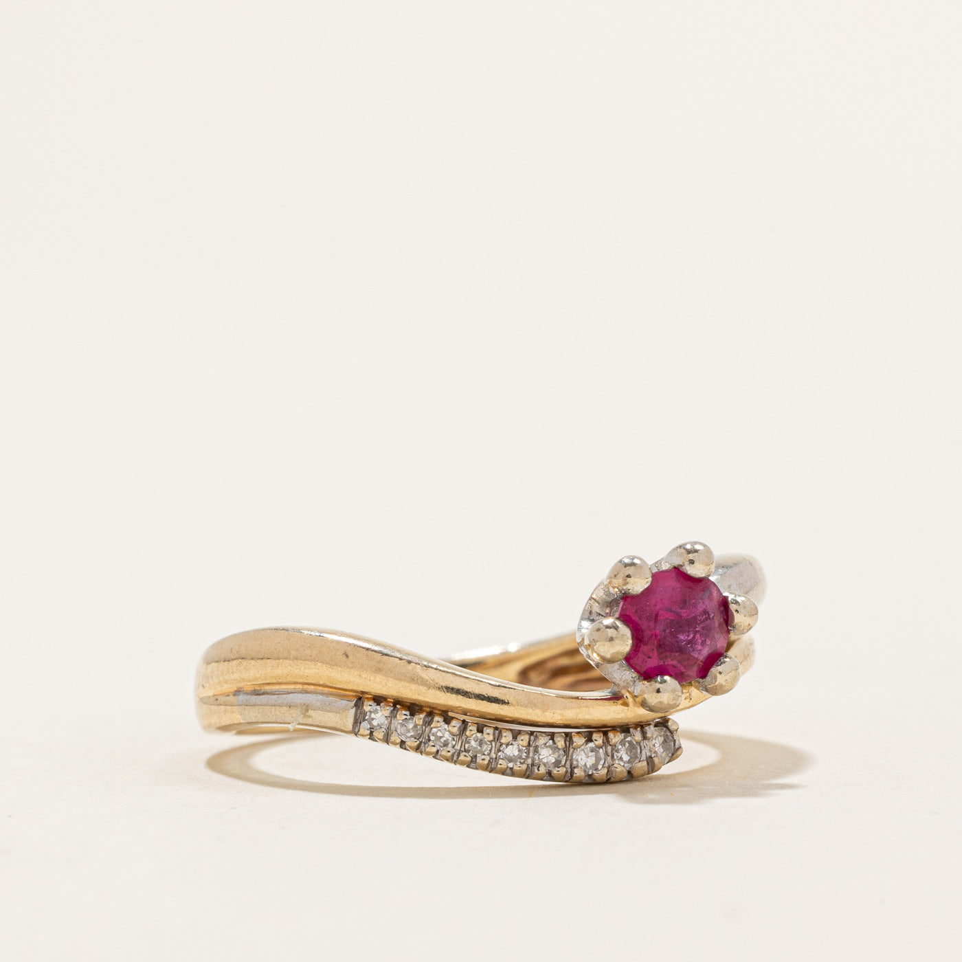 Synthetic Ruby & Diamond Wave Ring | 0.50ct, 0.05ctw | SZ 7