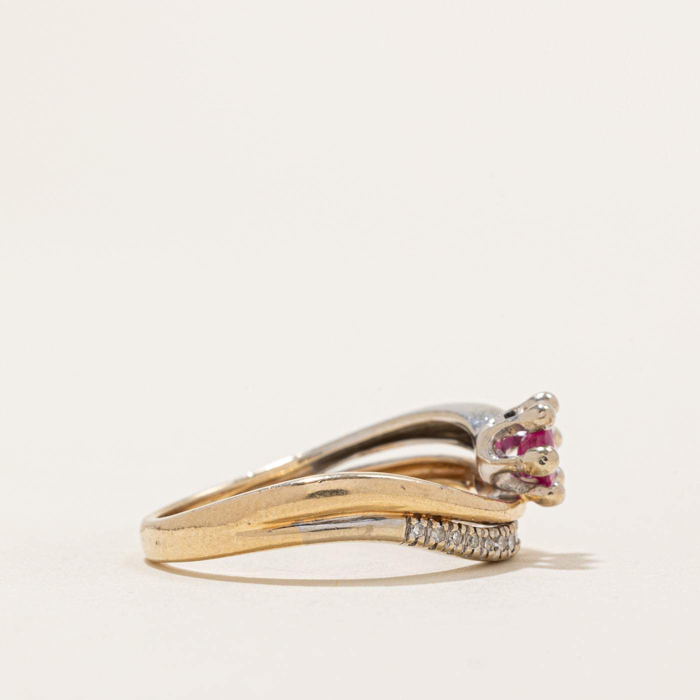 Synthetic Ruby & Diamond Wave Ring | 0.50ct, 0.05ctw | SZ 7
