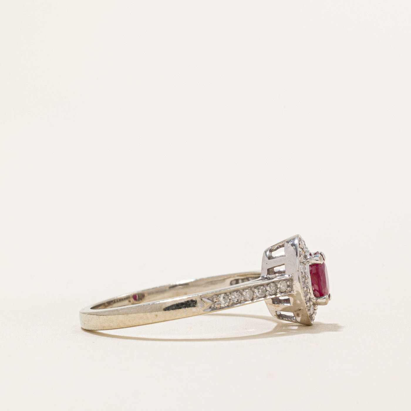 Oval Cut Ruby & Diamond Halo Ring | 0.22ct, 0.06ctw | SZ 6