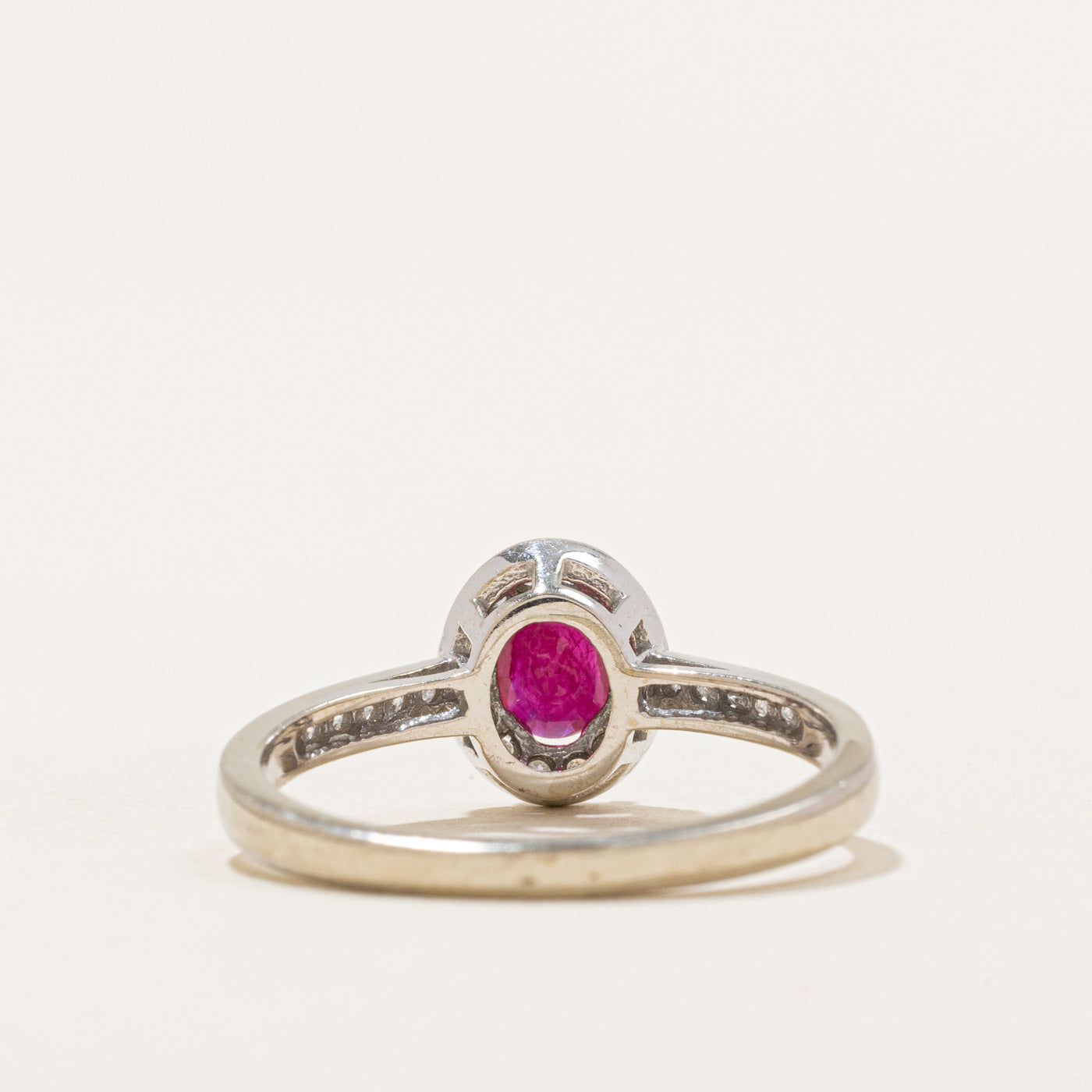 Oval Cut Ruby & Diamond Halo Ring | 0.22ct, 0.06ctw | SZ 6