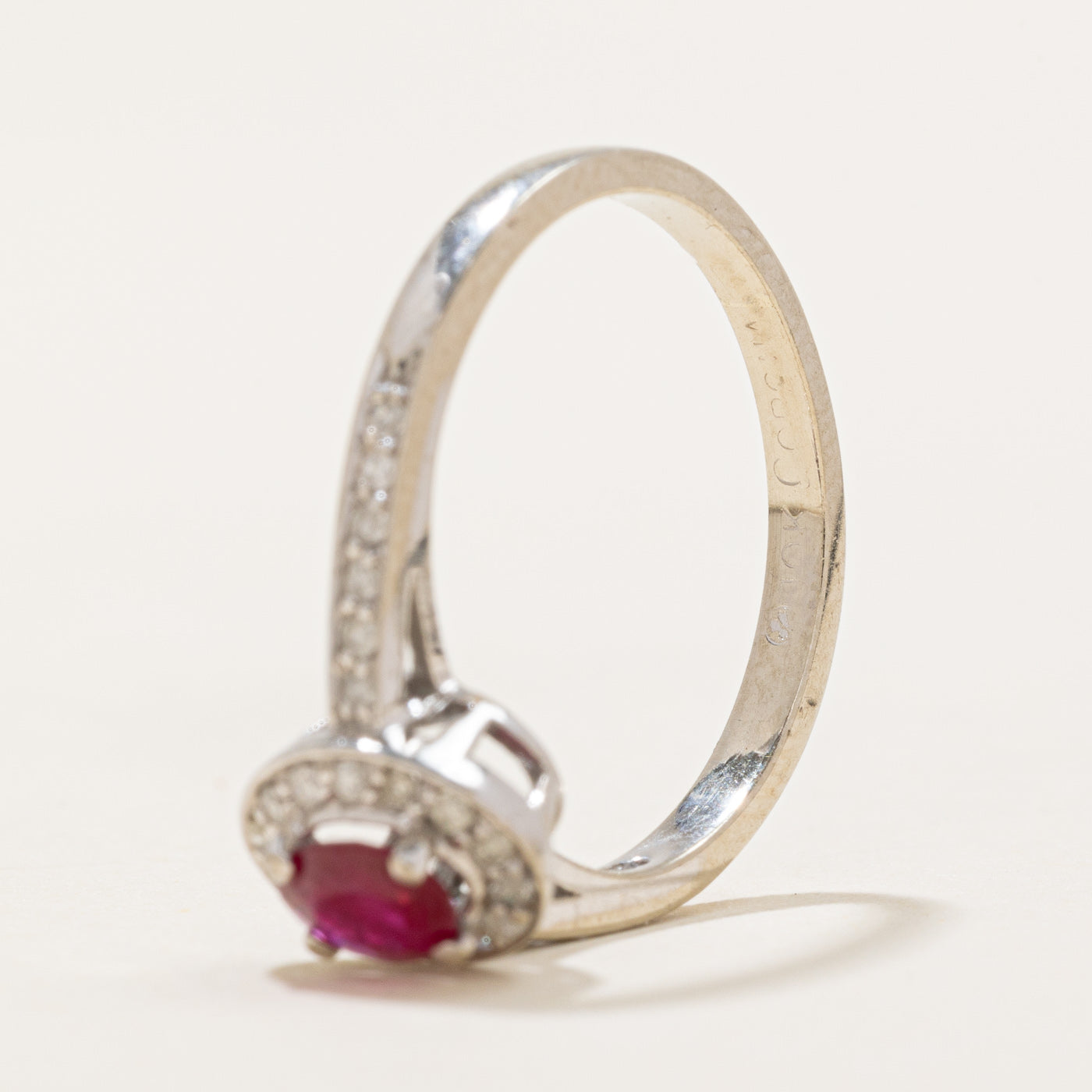 Oval Cut Ruby & Diamond Halo Ring | 0.22ct, 0.06ctw | SZ 6