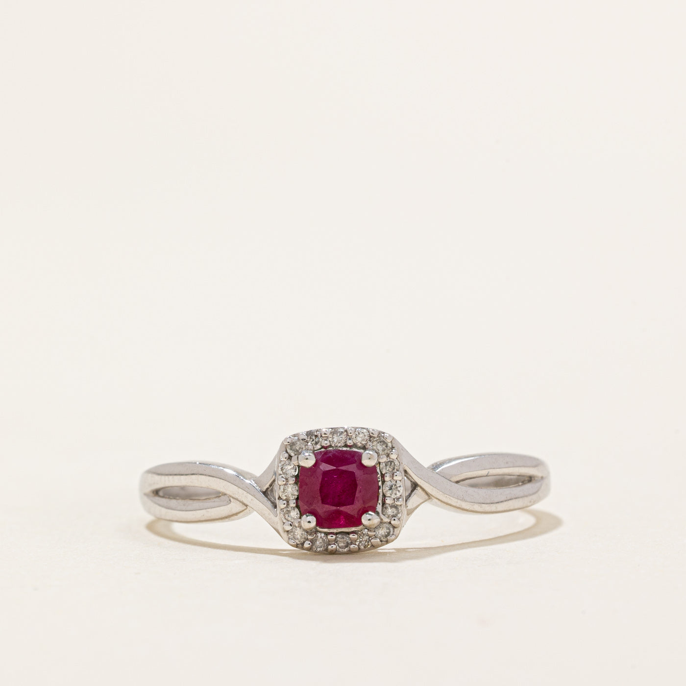 Square Cut Ruby & Diamond Halo Ring | 0.14ct, 0.10ctw | SZ 10.25