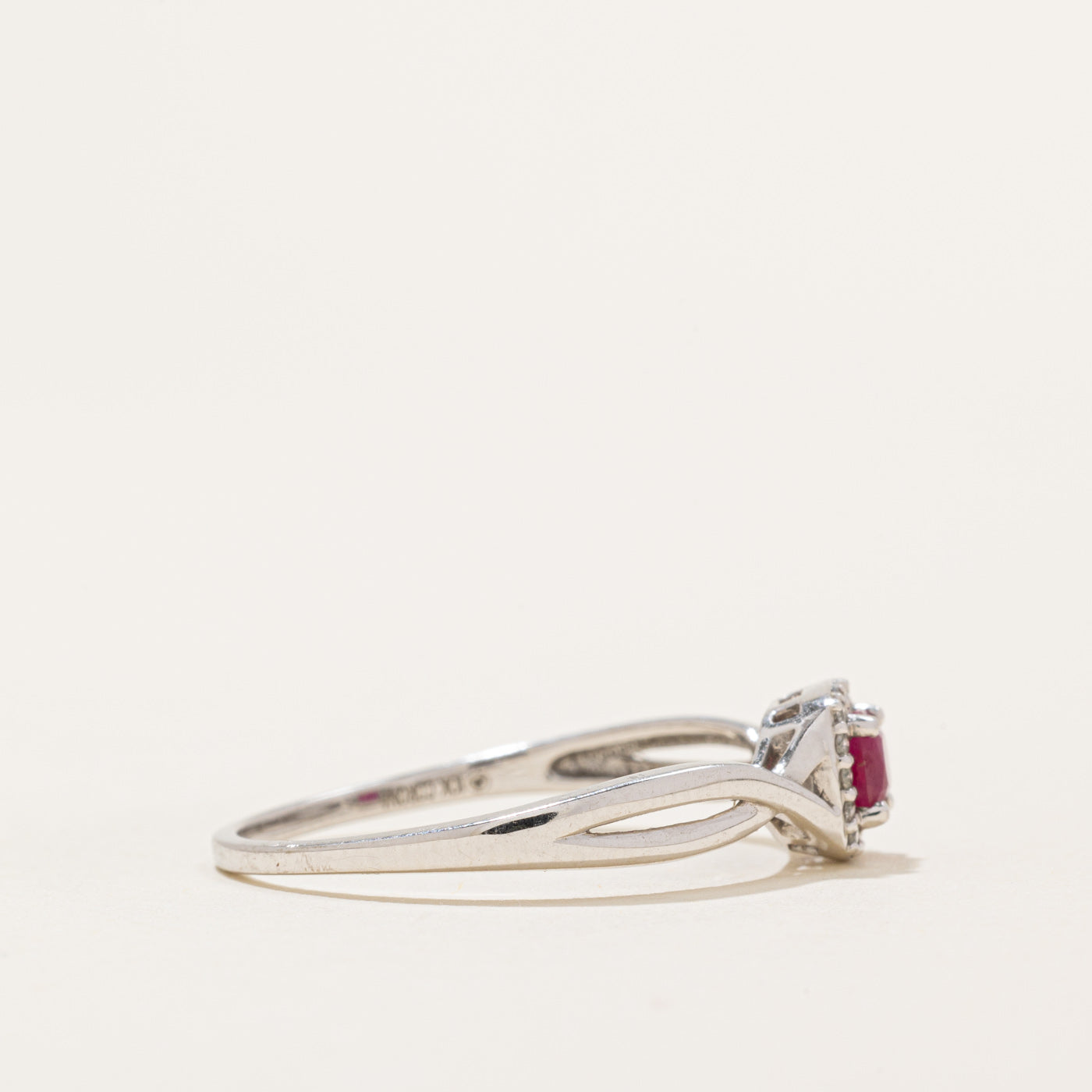 Square Cut Ruby & Diamond Halo Ring | 0.14ct, 0.10ctw | SZ 10.25