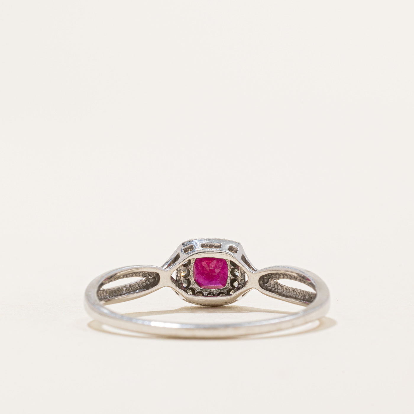 Square Cut Ruby & Diamond Halo Ring | 0.14ct, 0.10ctw | SZ 10.25