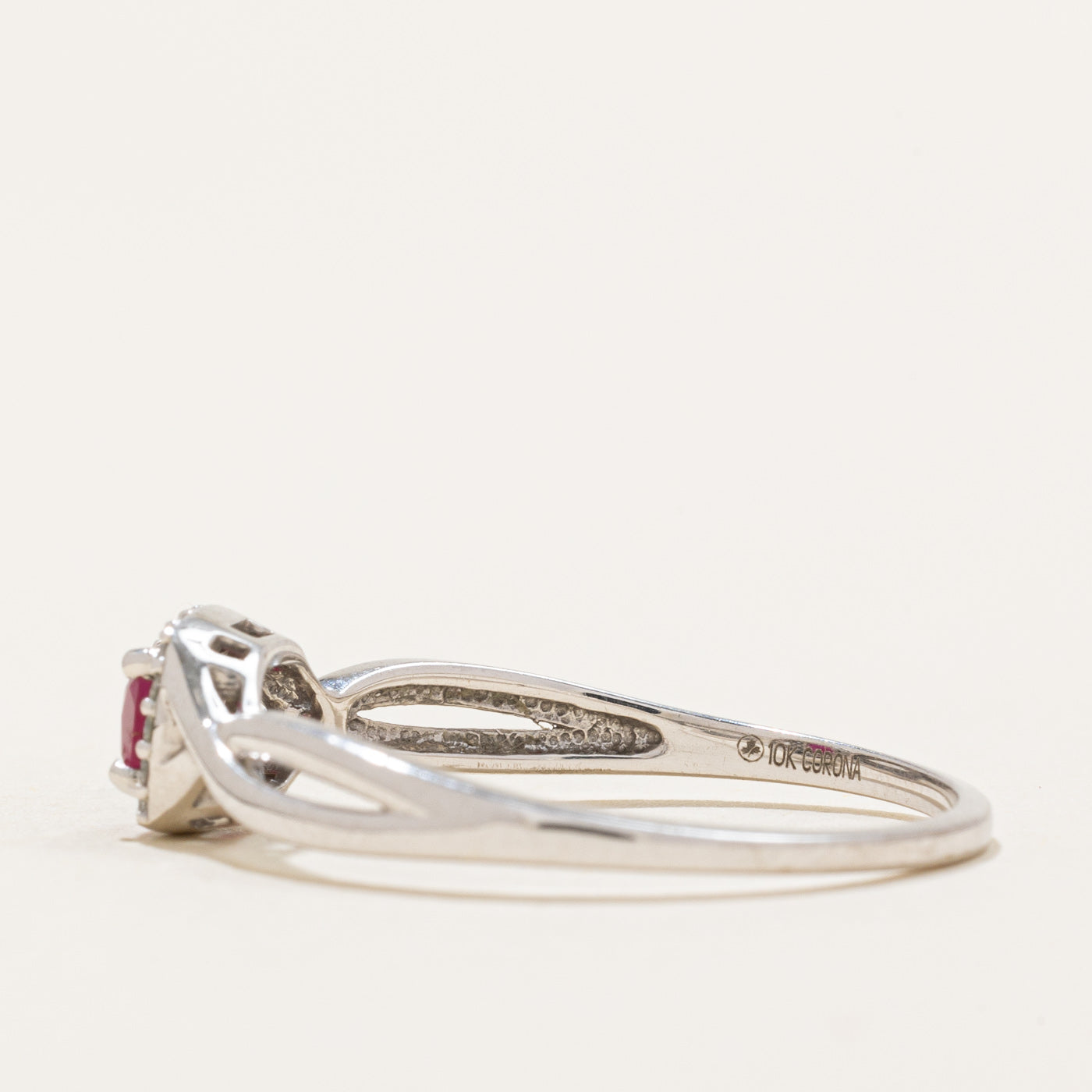 Square Cut Ruby & Diamond Halo Ring | 0.14ct, 0.10ctw | SZ 10.25