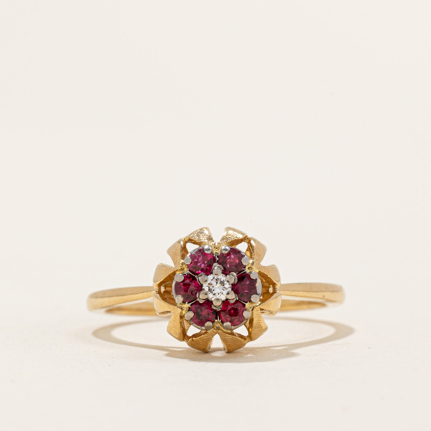 Ruby & Diamond Floral Design Ring | 0.22ctw, 0.04ct | SZ 8.25