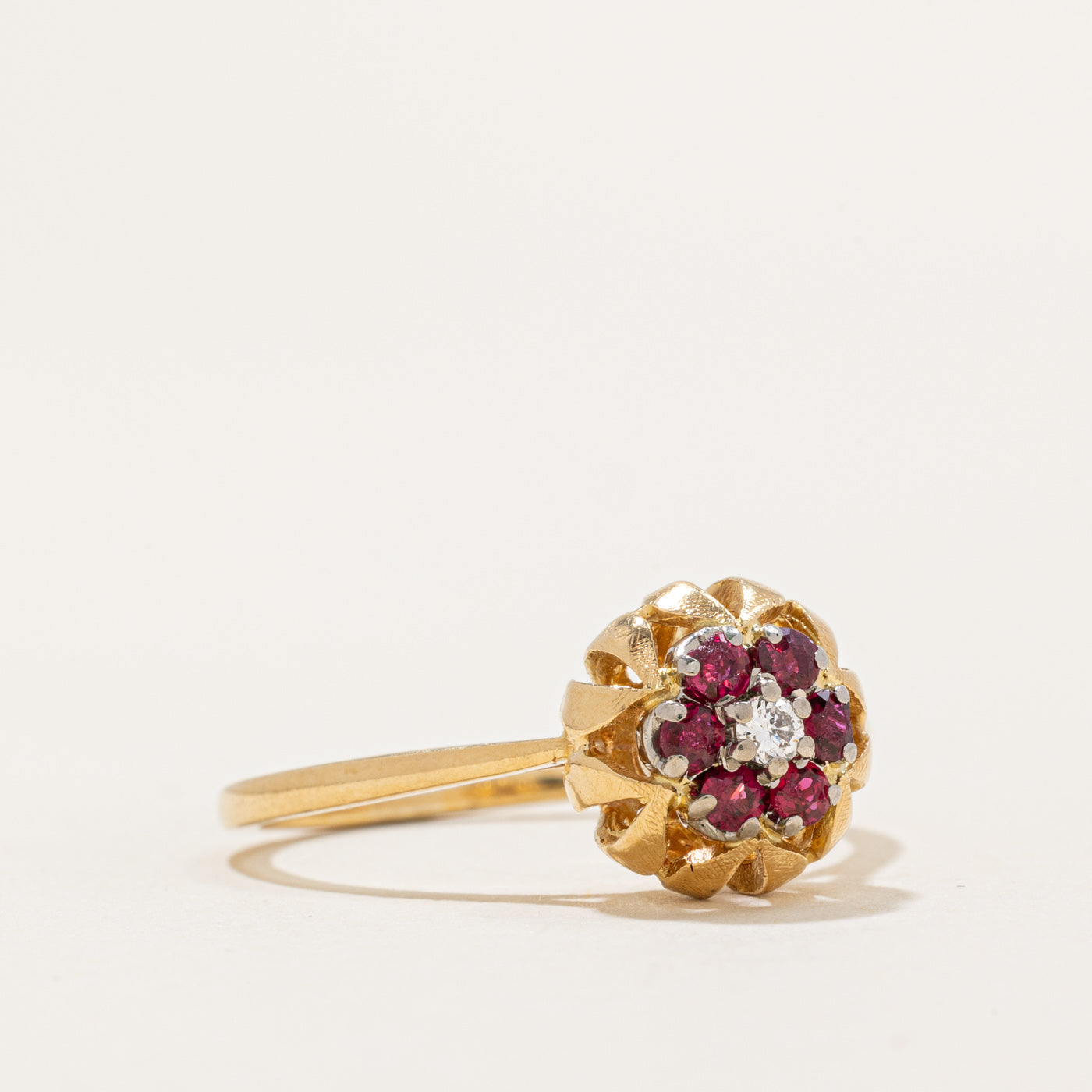 Ruby & Diamond Floral Design Ring | 0.22ctw, 0.04ct | SZ 8.25