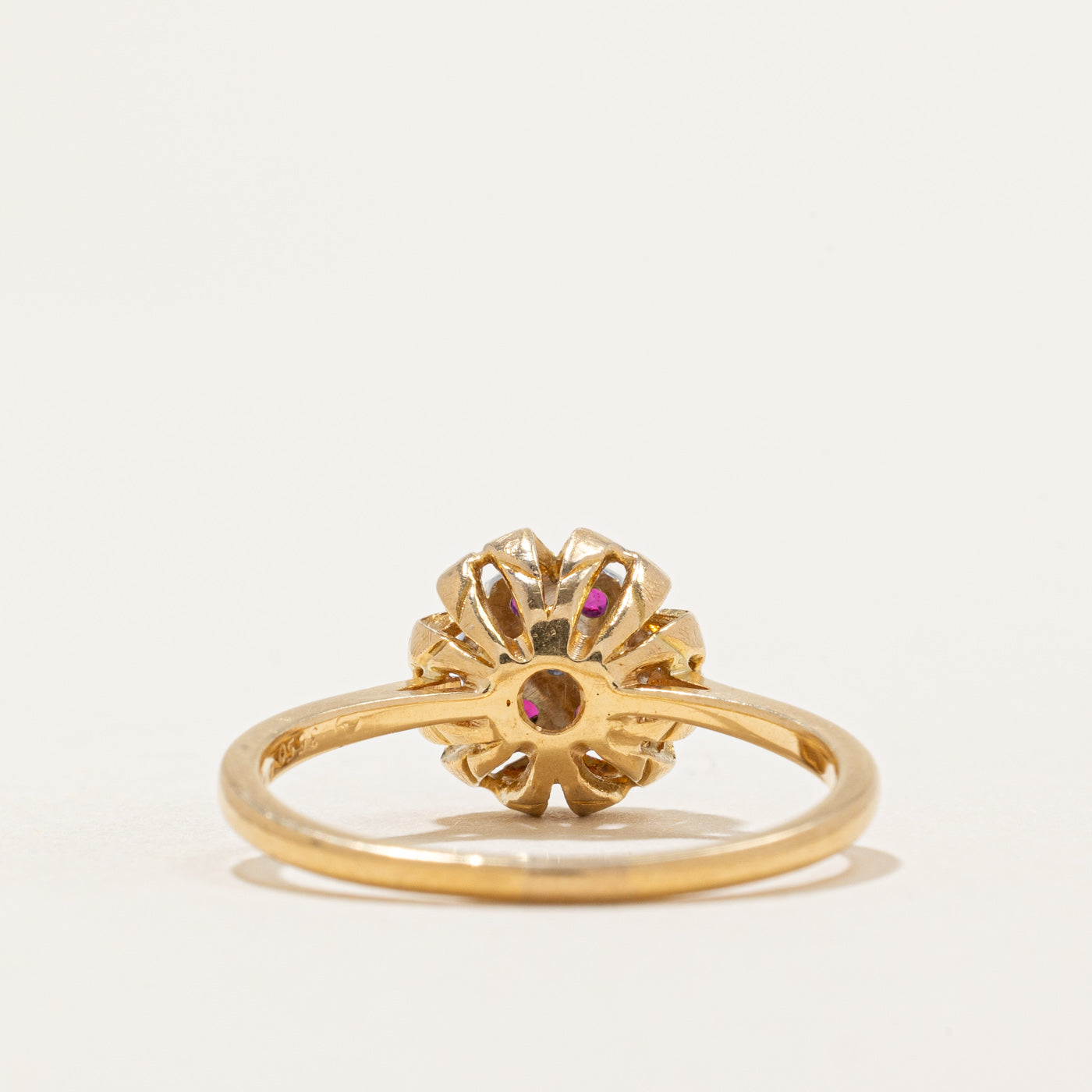 Ruby & Diamond Floral Design Ring | 0.22ctw, 0.04ct | SZ 8.25