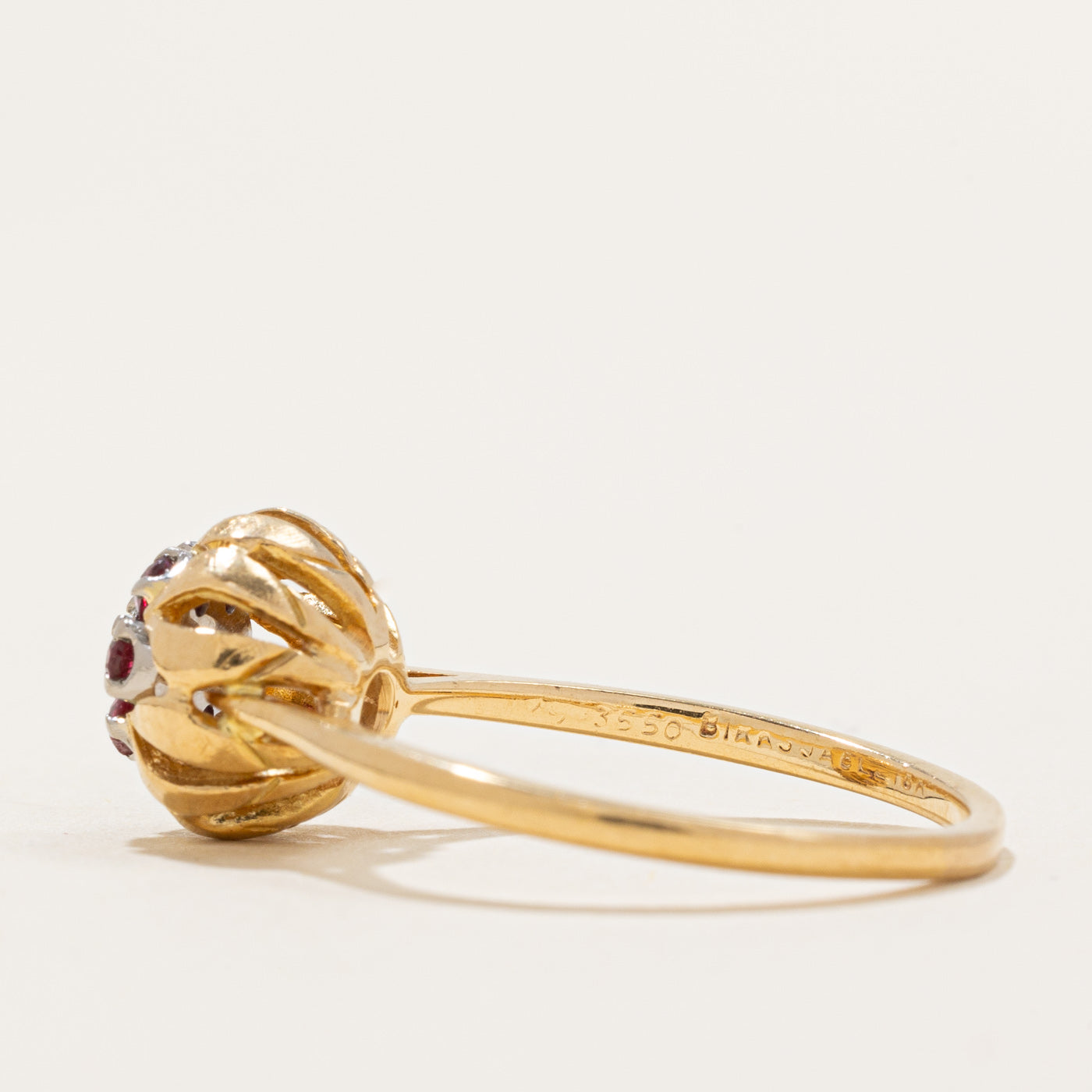 Ruby & Diamond Floral Design Ring | 0.22ctw, 0.04ct | SZ 8.25