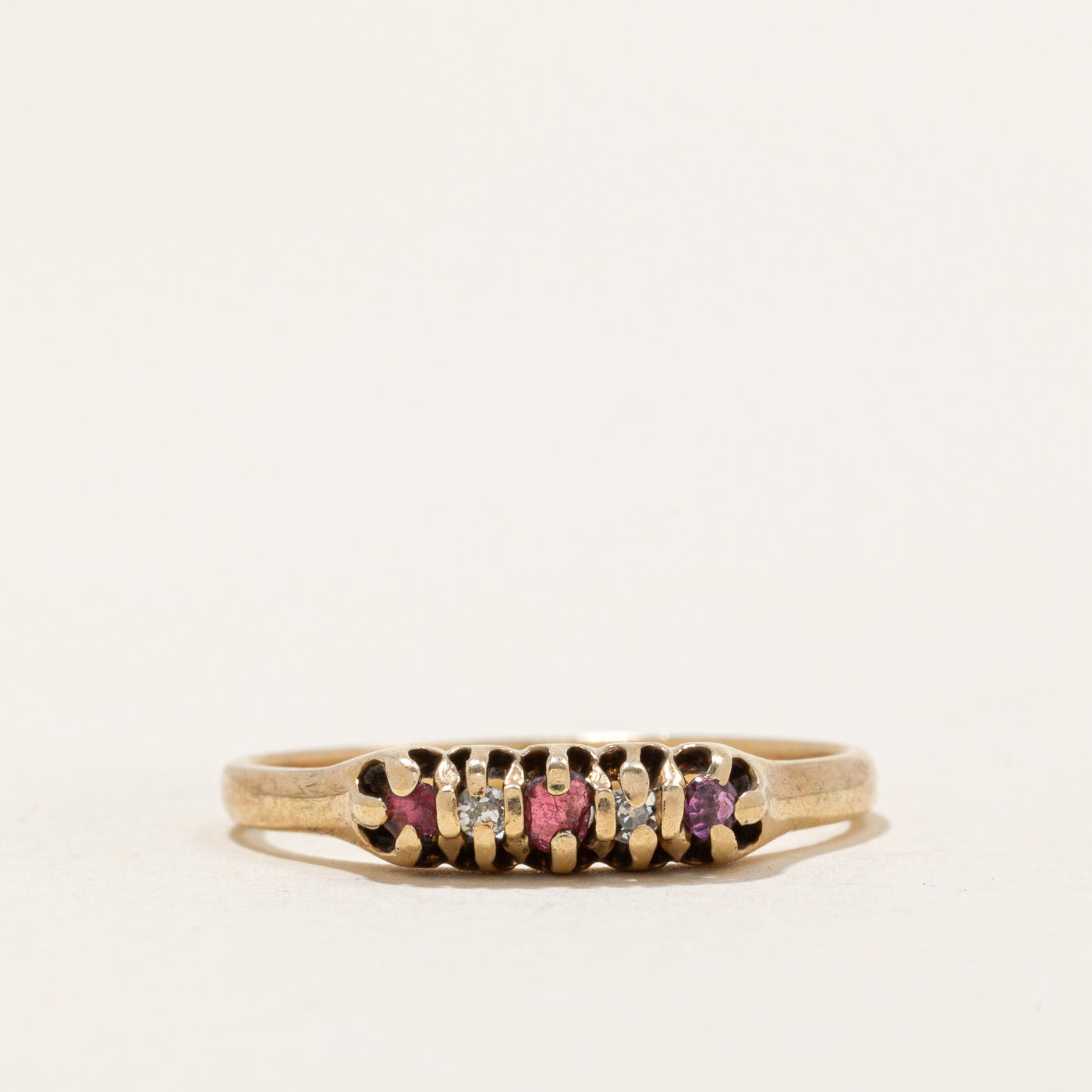 Five Stone Ruby & Diamond Ring | 0.06ctw, 0.03ctw | SZ 6.75