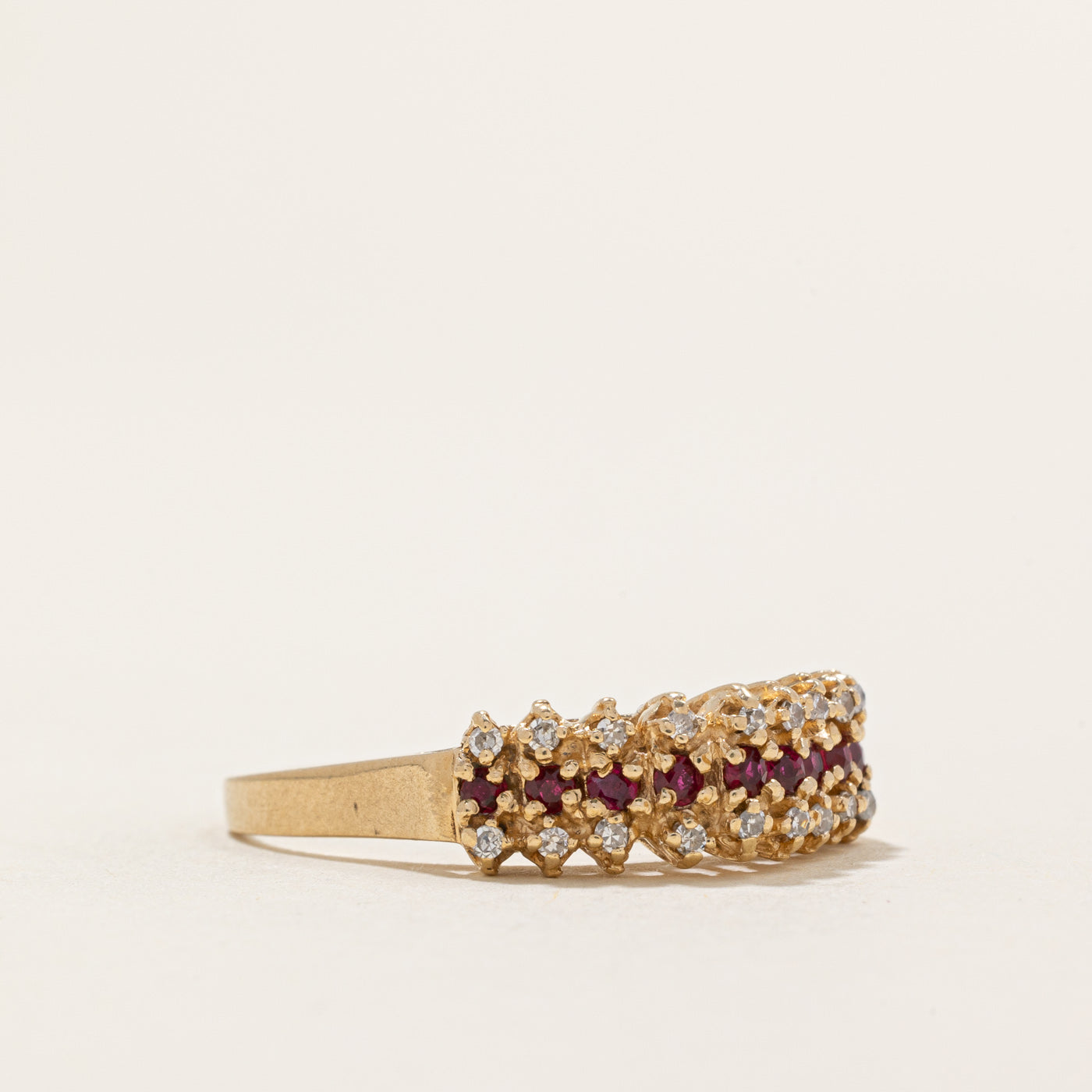Multi Row Diamond & Ruby Ring | 0.12ctw, 0.10ctw | SZ 9