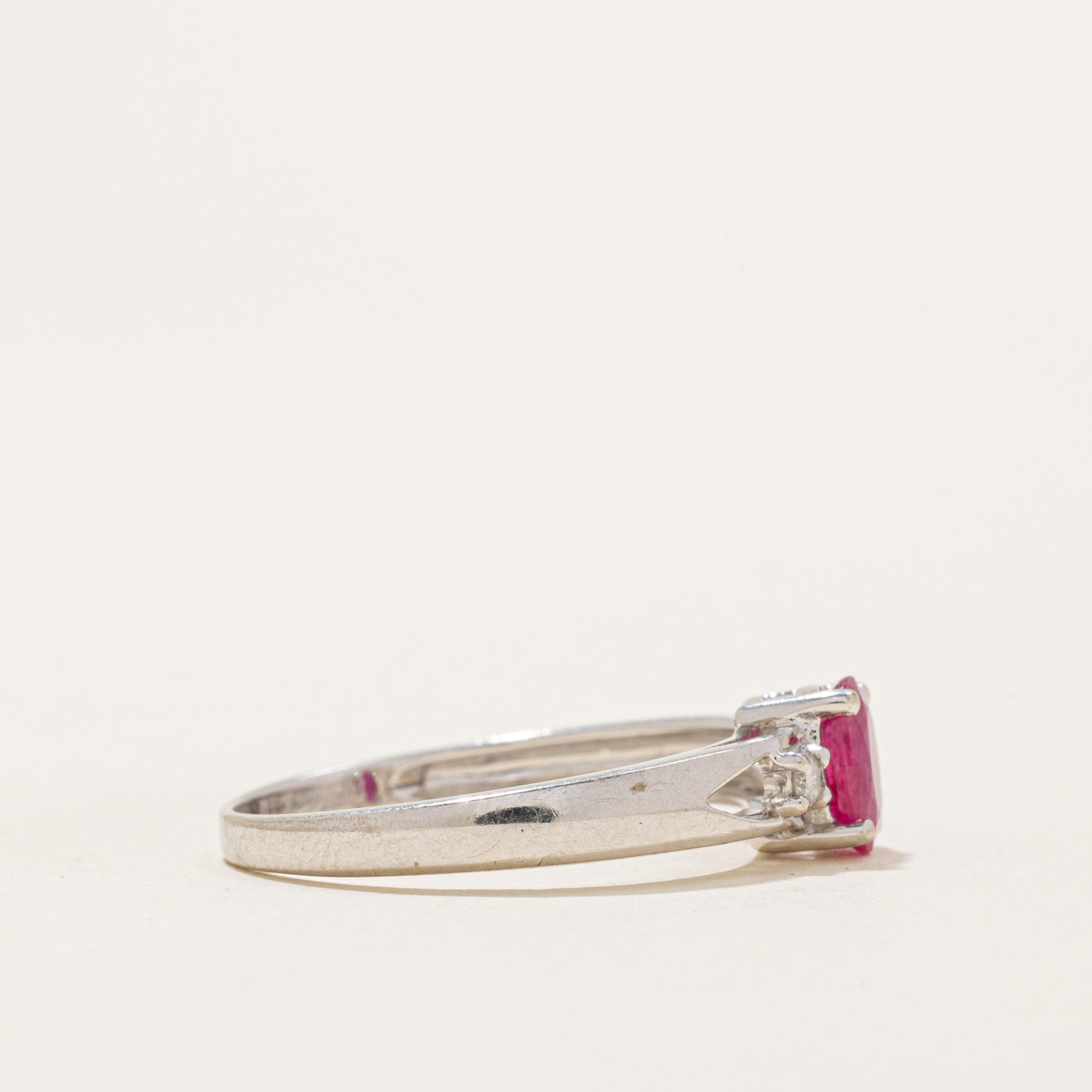 Oval Cut Synthetic Ruby & Diamond Ring | 0.50ct, 0.03ctw | SZ 7