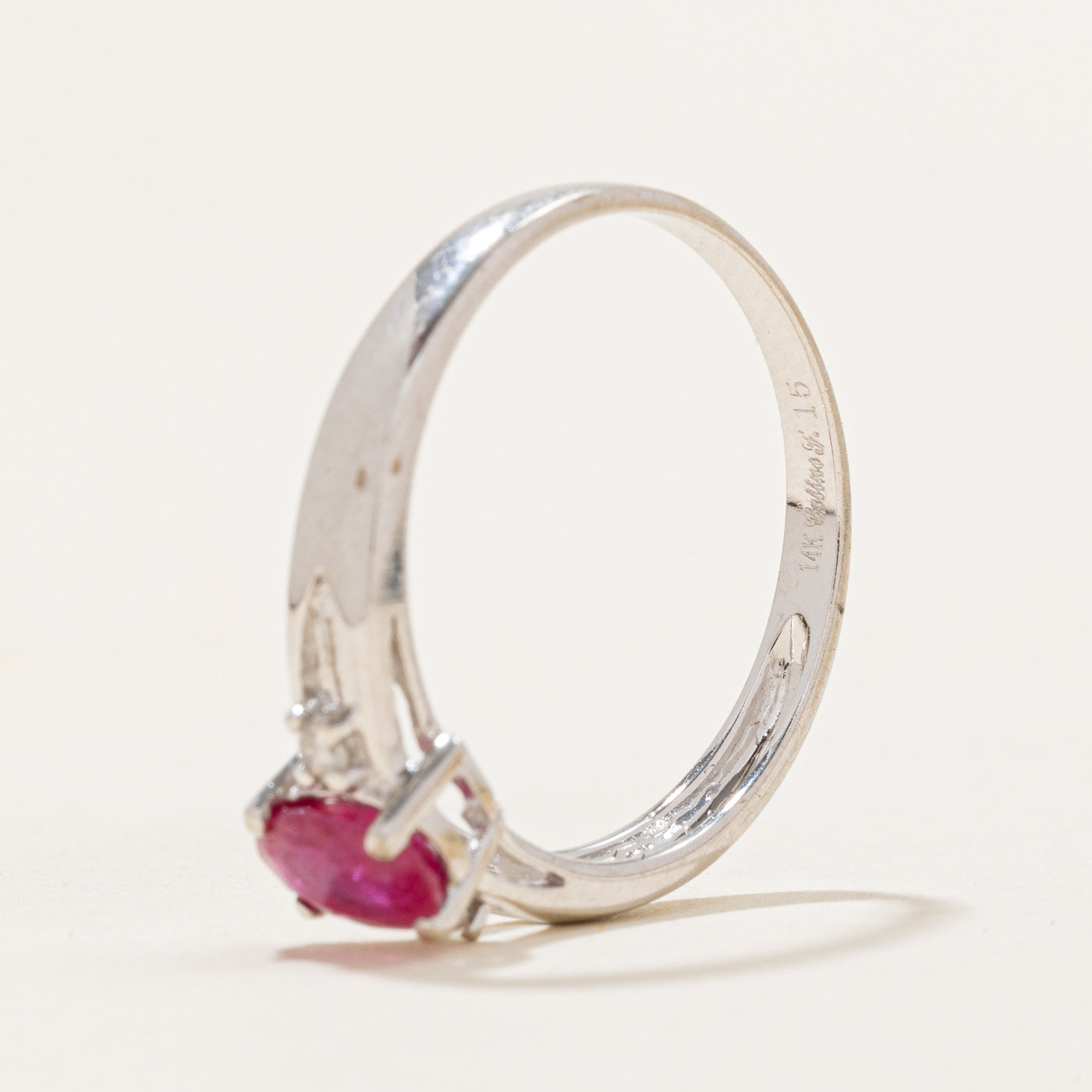 Oval Cut Synthetic Ruby & Diamond Ring | 0.50ct, 0.03ctw | SZ 7