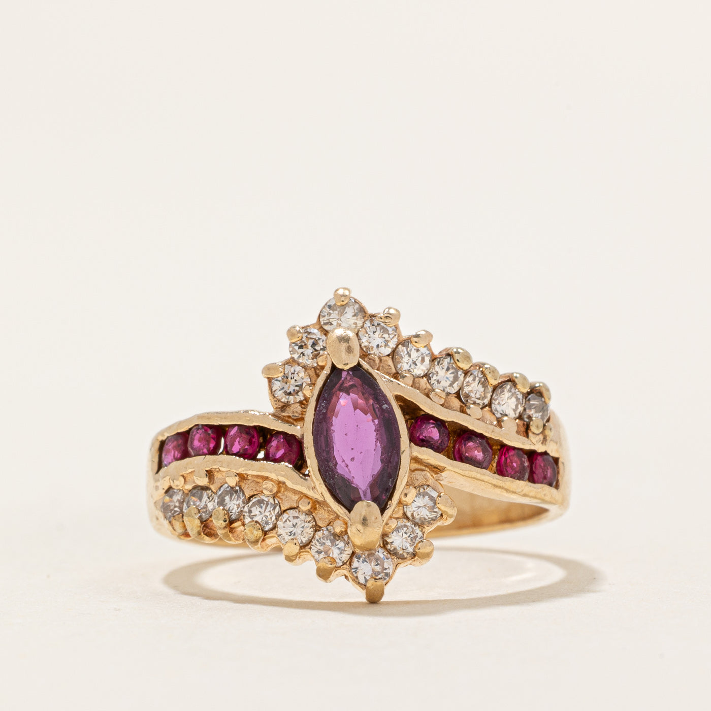 Marquise Cut Ruby & Diamond Bypass Ring | 0.41ctw, 0.22ctw | SZ 5.25