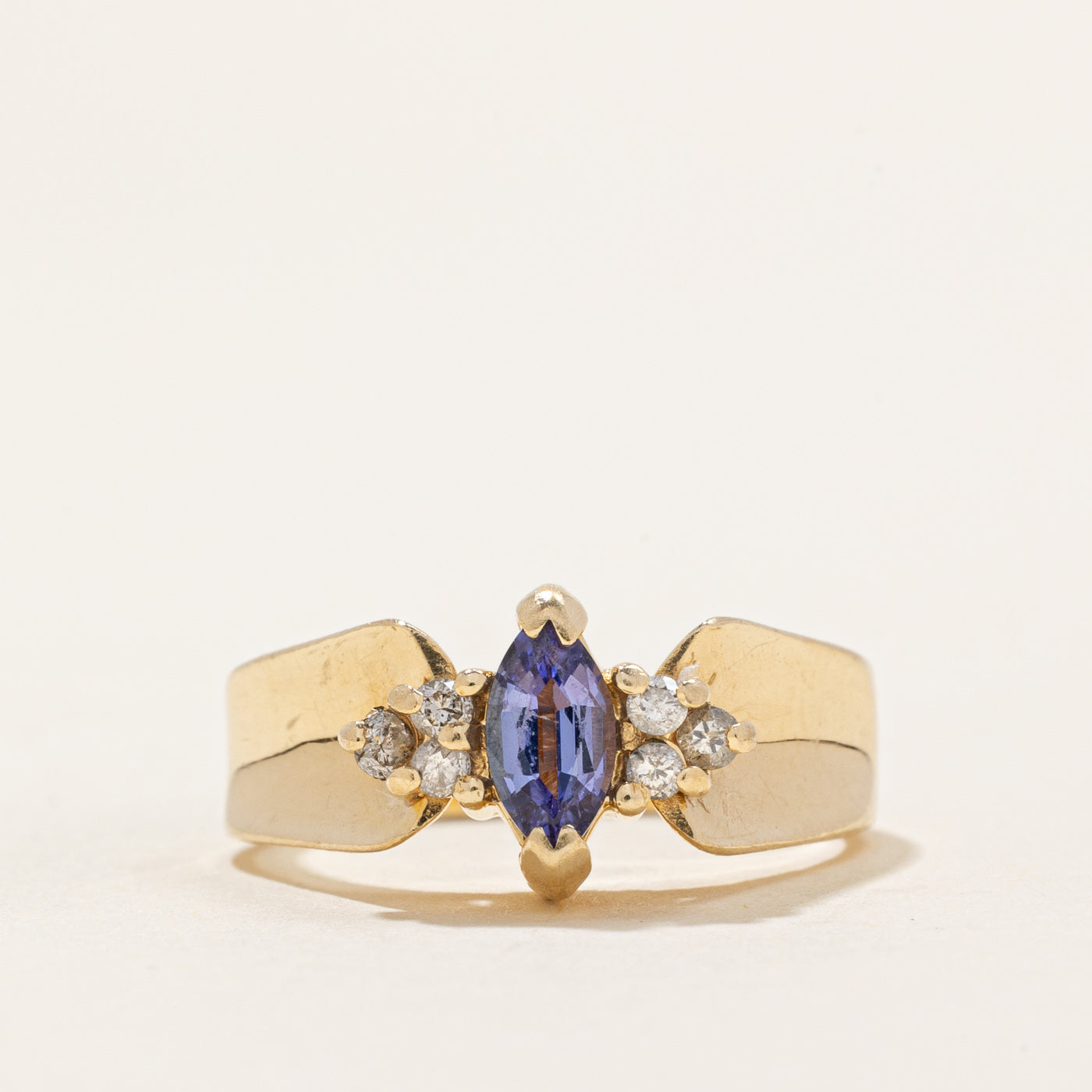 Marquise Cut Tanzanite & Diamond Accented Ring | 0.25ct, 0.10ctw | SZ 5.5