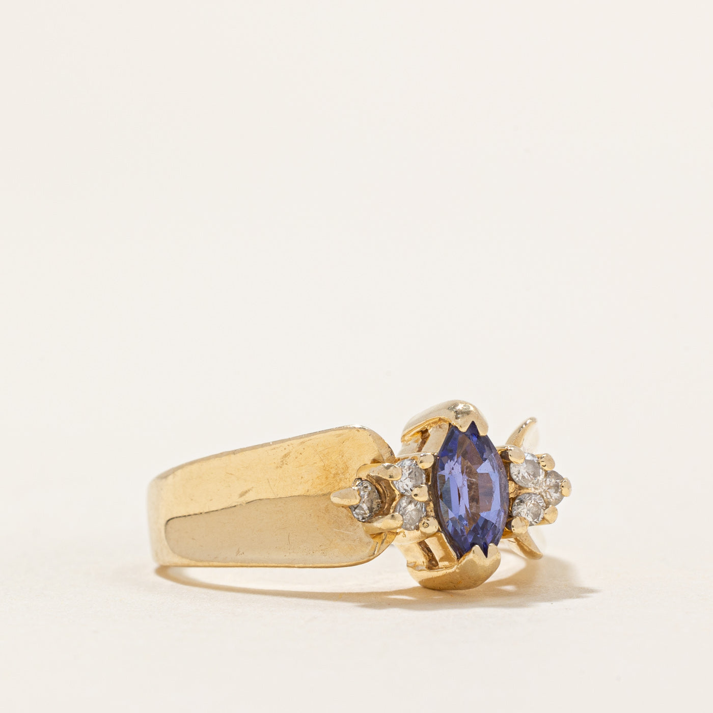 Marquise Cut Tanzanite & Diamond Accented Ring | 0.25ct, 0.10ctw | SZ 5.5