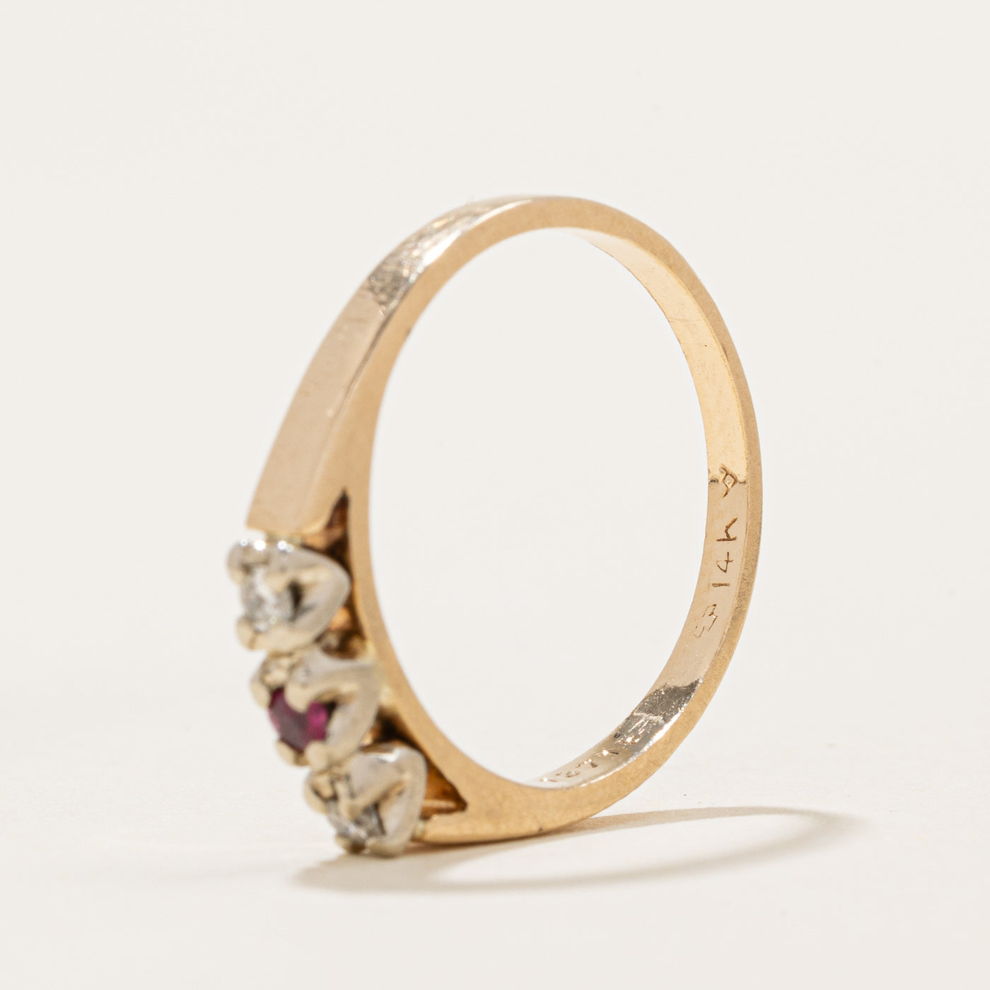 Three Stone Ruby & Diamond Ring | 0.05ctw, 0.03ct | SZ 5