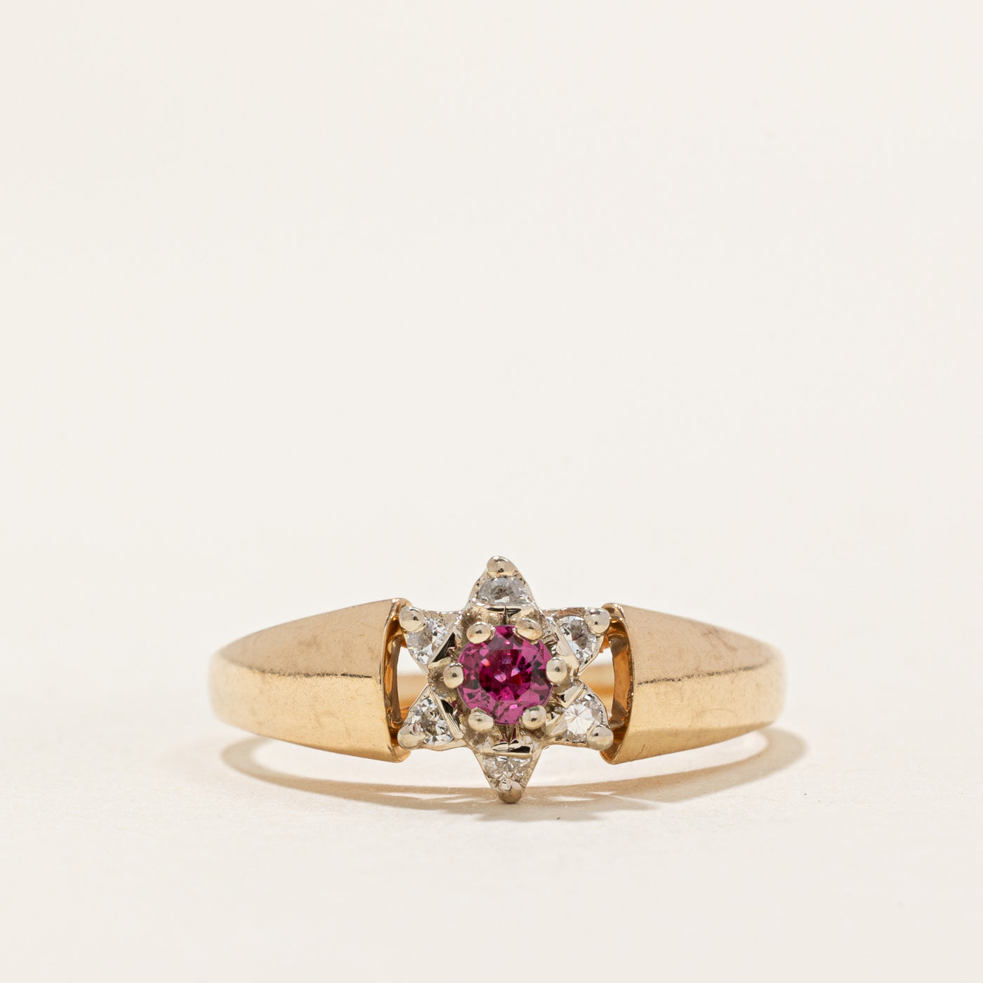 Ruby & Diamond Petal Ring | 0.09ct, 0.05ctw | SZ 6.5