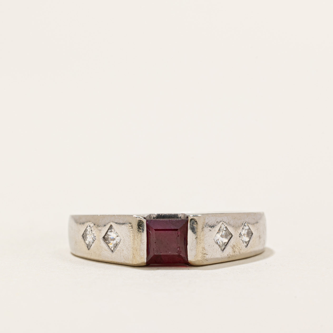 Square Cut Ruby & Diamond Ring | 0.60ct, 0.20ctw | SZ 6