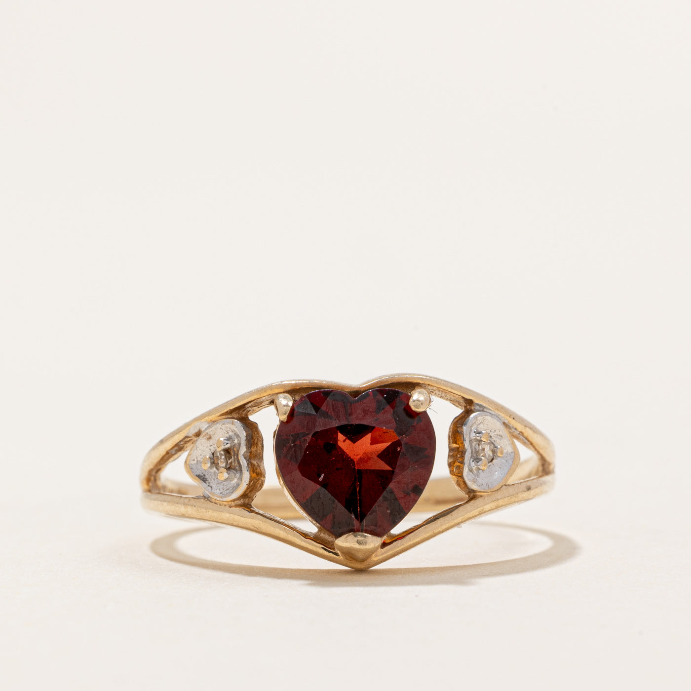 Garnet Heart & Diamond Ring | 1.00ct, 0.01ctw | SZ 6.5