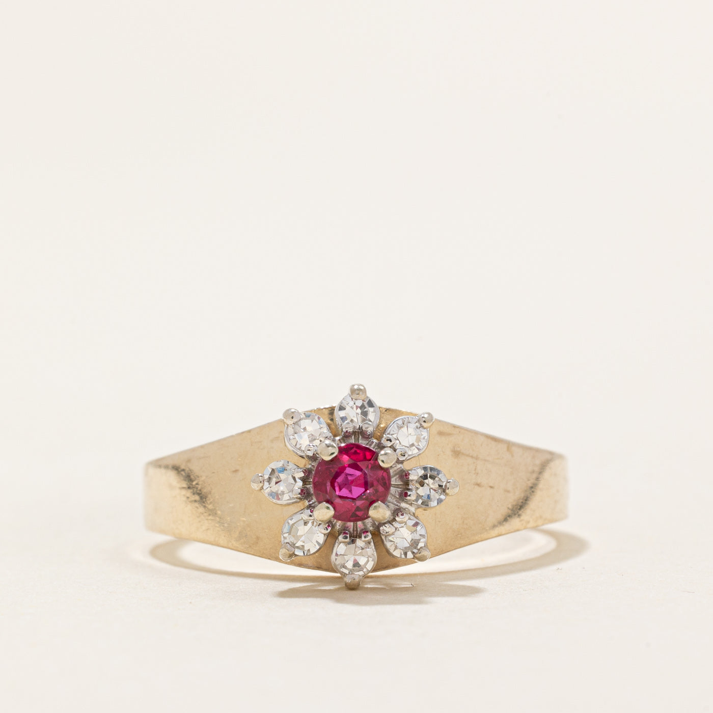Ruby & Diamond Petal Tapered Ring | 0.20ct, 0.16ctw | SZ 7.75