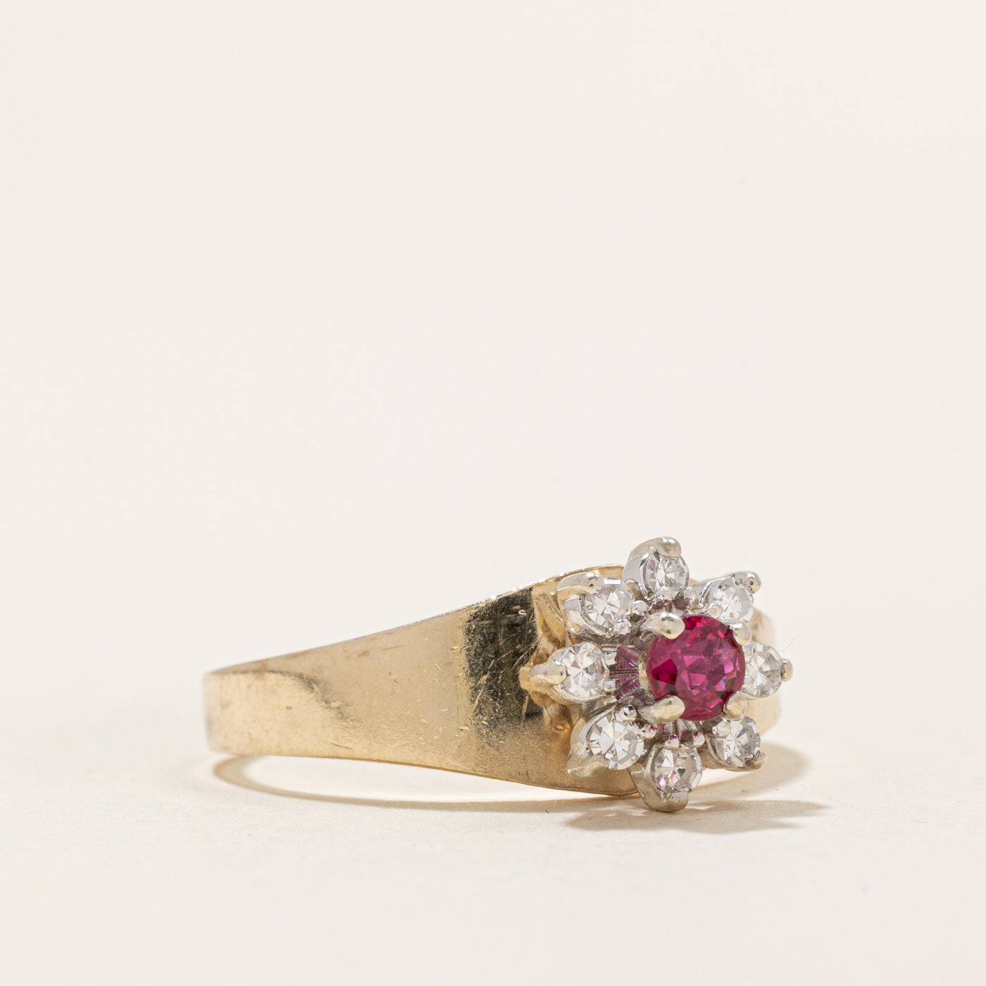 Ruby & Diamond Petal Tapered Ring | 0.20ct, 0.16ctw | SZ 7.75