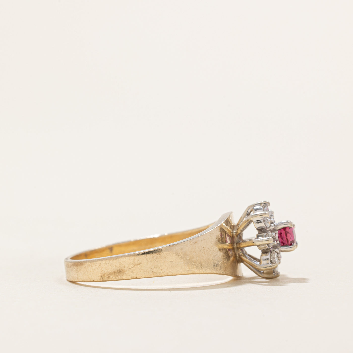Ruby & Diamond Petal Tapered Ring | 0.20ct, 0.16ctw | SZ 7.75