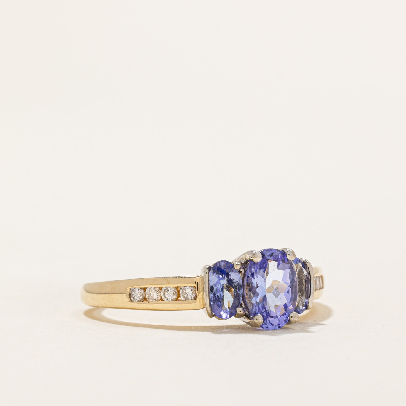 Three Stone Oval Cut Tanzanite & Diamond Ring | 1.00ctw, 0.12ctw | SZ 8.75