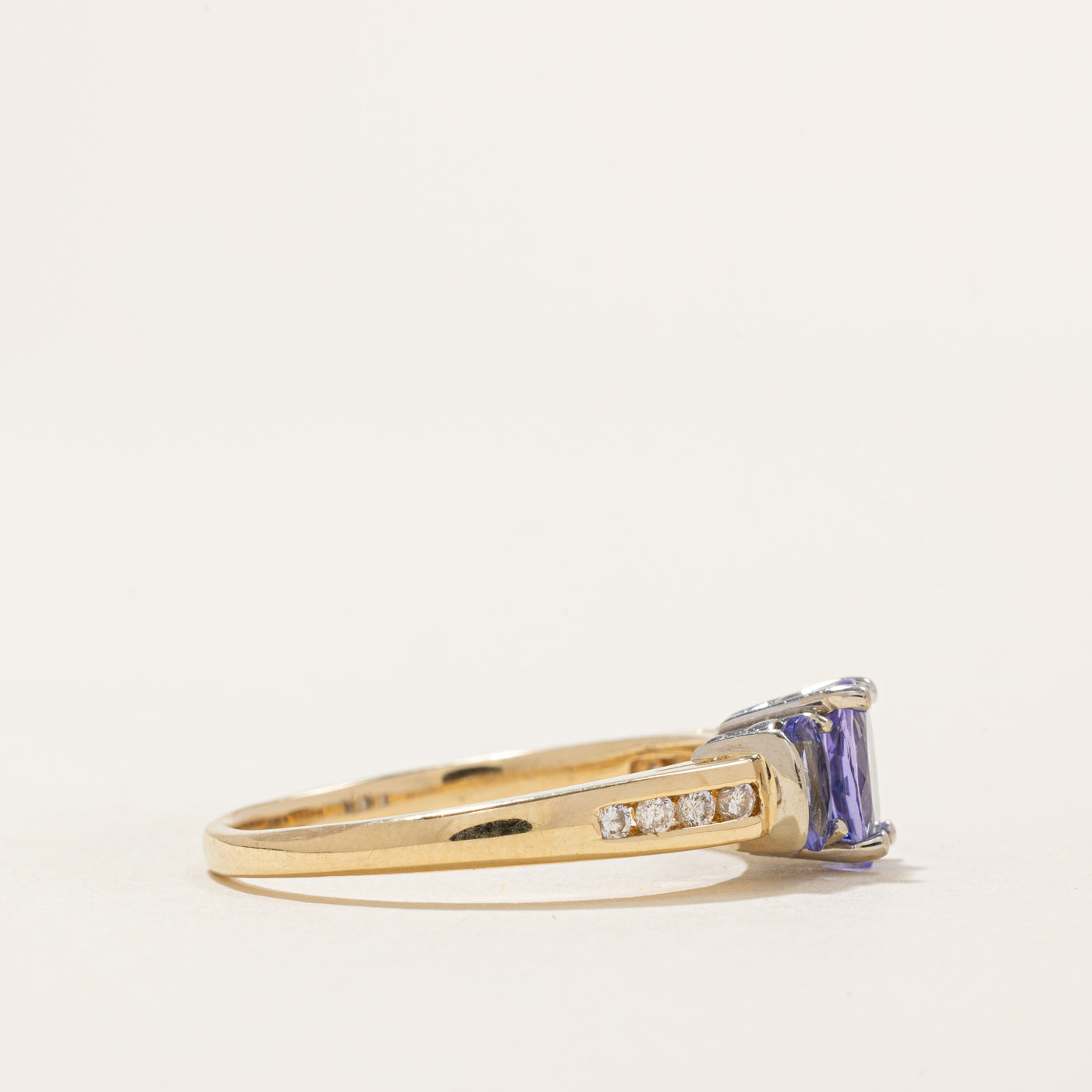 Three Stone Oval Cut Tanzanite & Diamond Ring | 1.00ctw, 0.12ctw | SZ 8.75