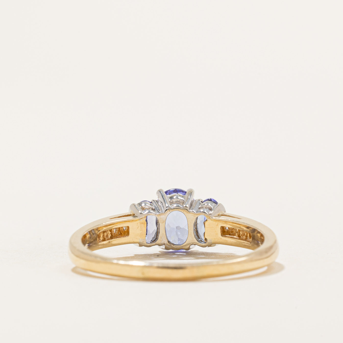 Three Stone Oval Cut Tanzanite & Diamond Ring | 1.00ctw, 0.12ctw | SZ 8.75