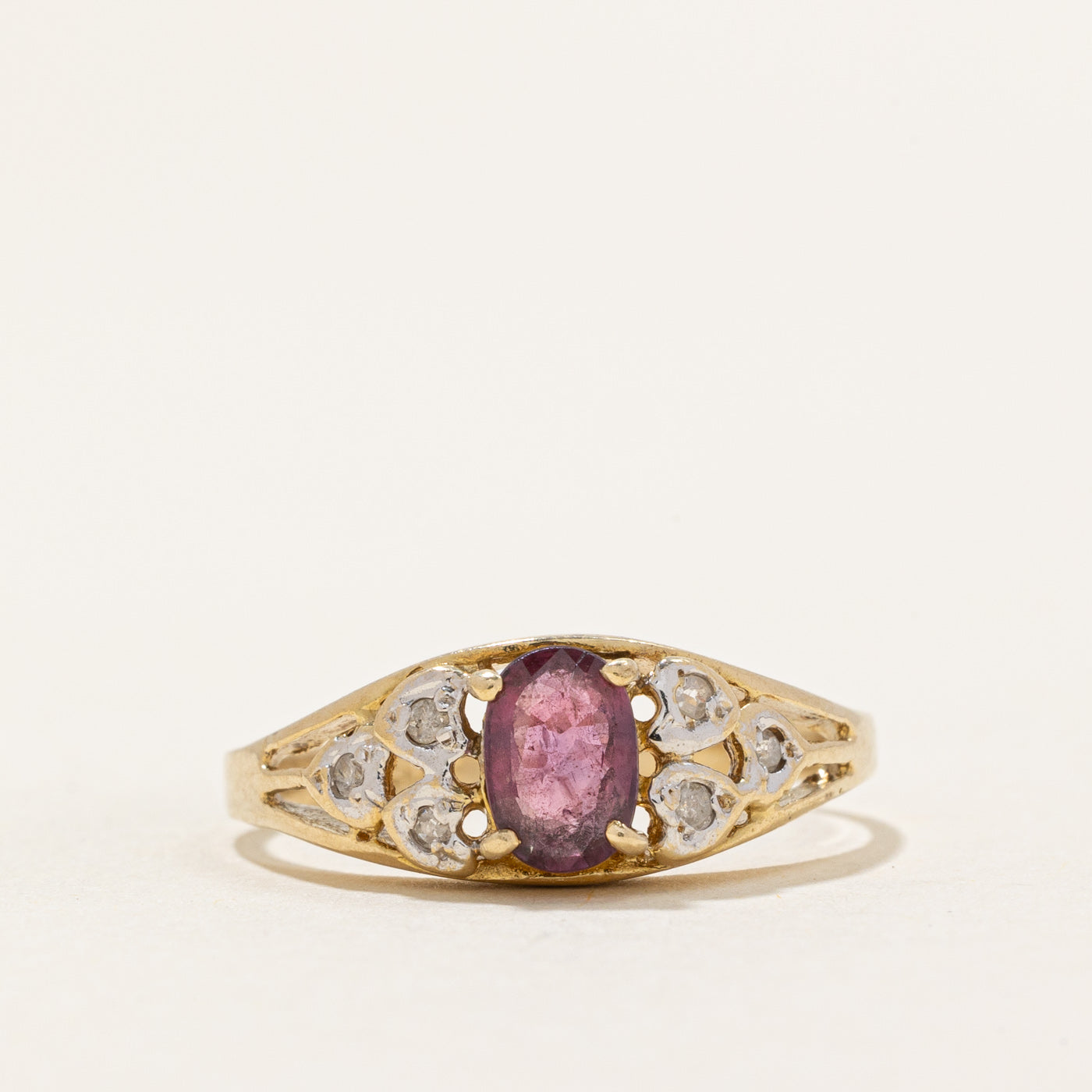 Oval Cut Ruby & Diamond Tapered Ring | 0.50ct, 0.03ctw | SZ 6.75