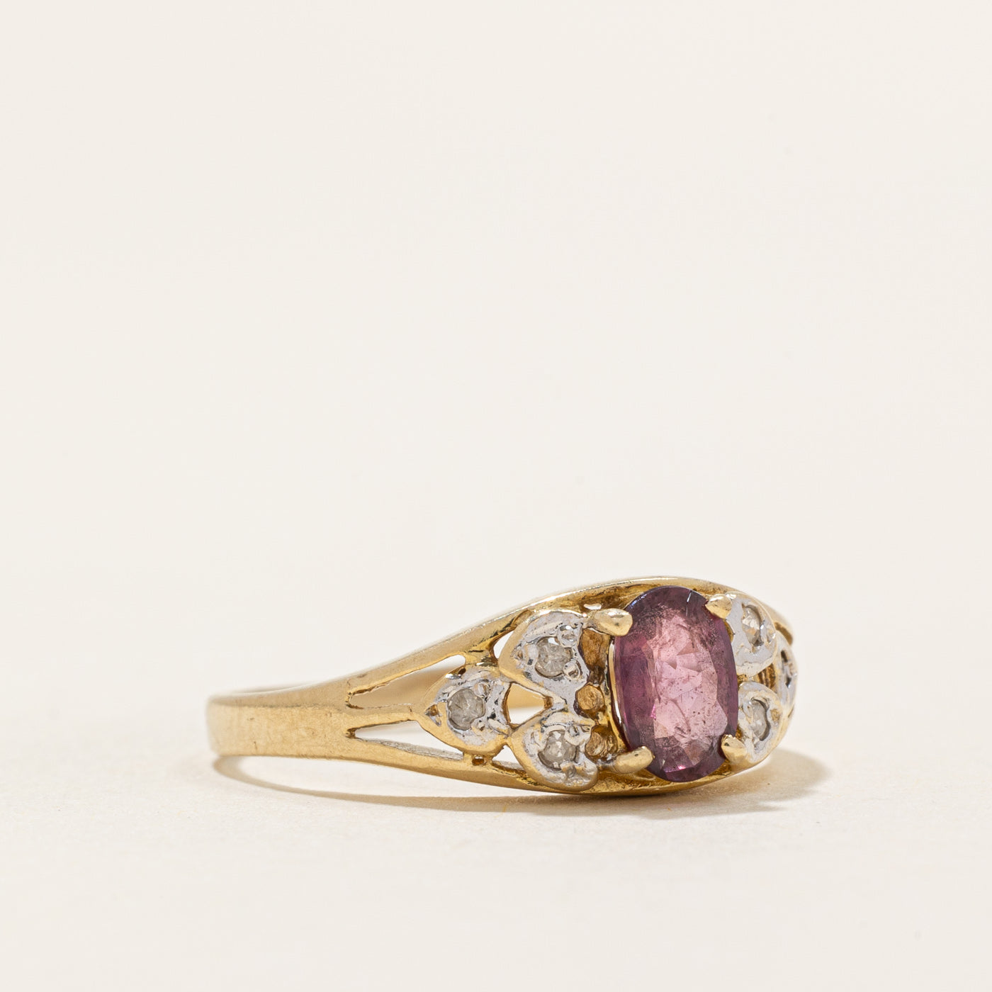 Oval Cut Ruby & Diamond Tapered Ring | 0.50ct, 0.03ctw | SZ 6.75