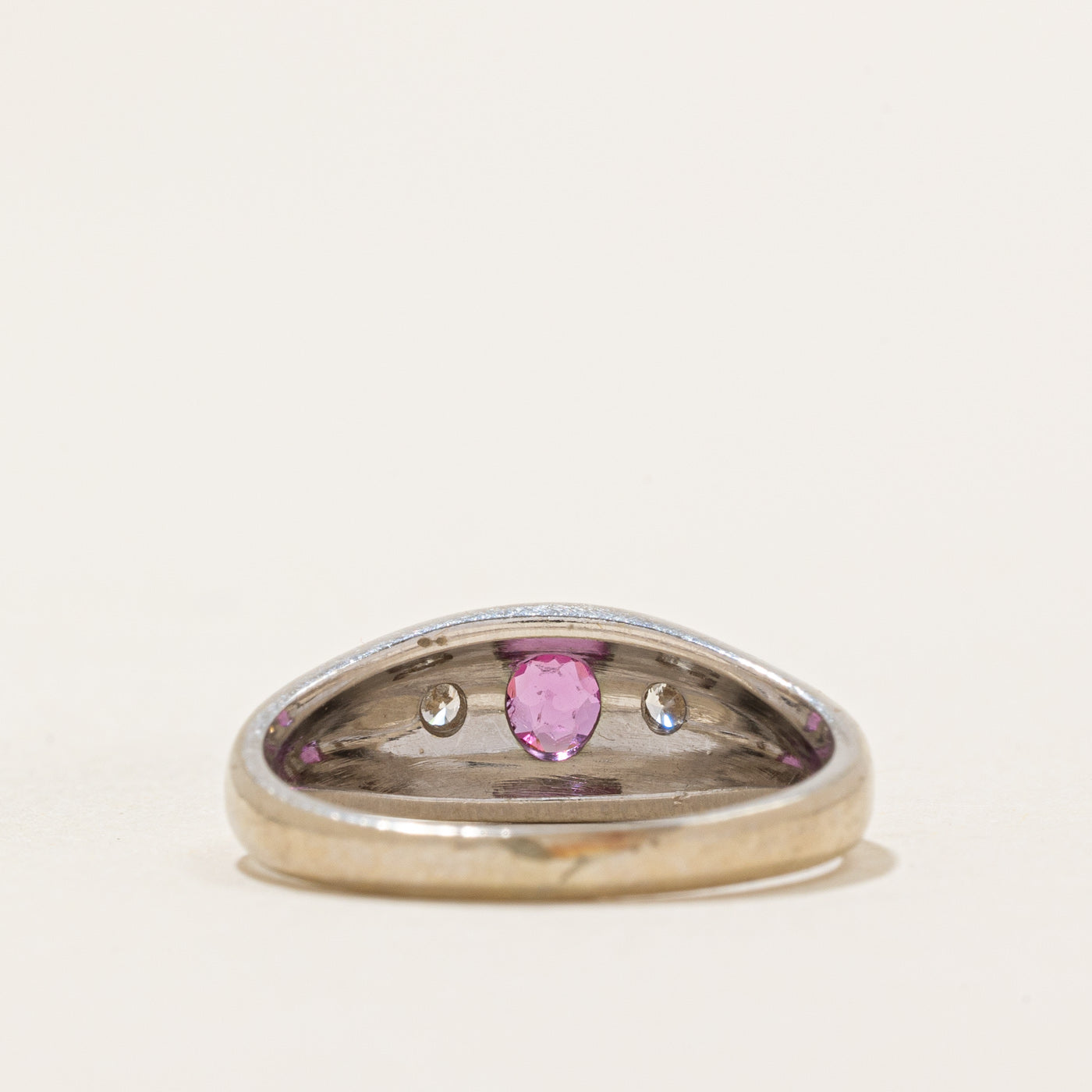 Flush Set Ruby & Diamond Dome Ring | 0.06ct, 0.03ctw | SZ 4.25