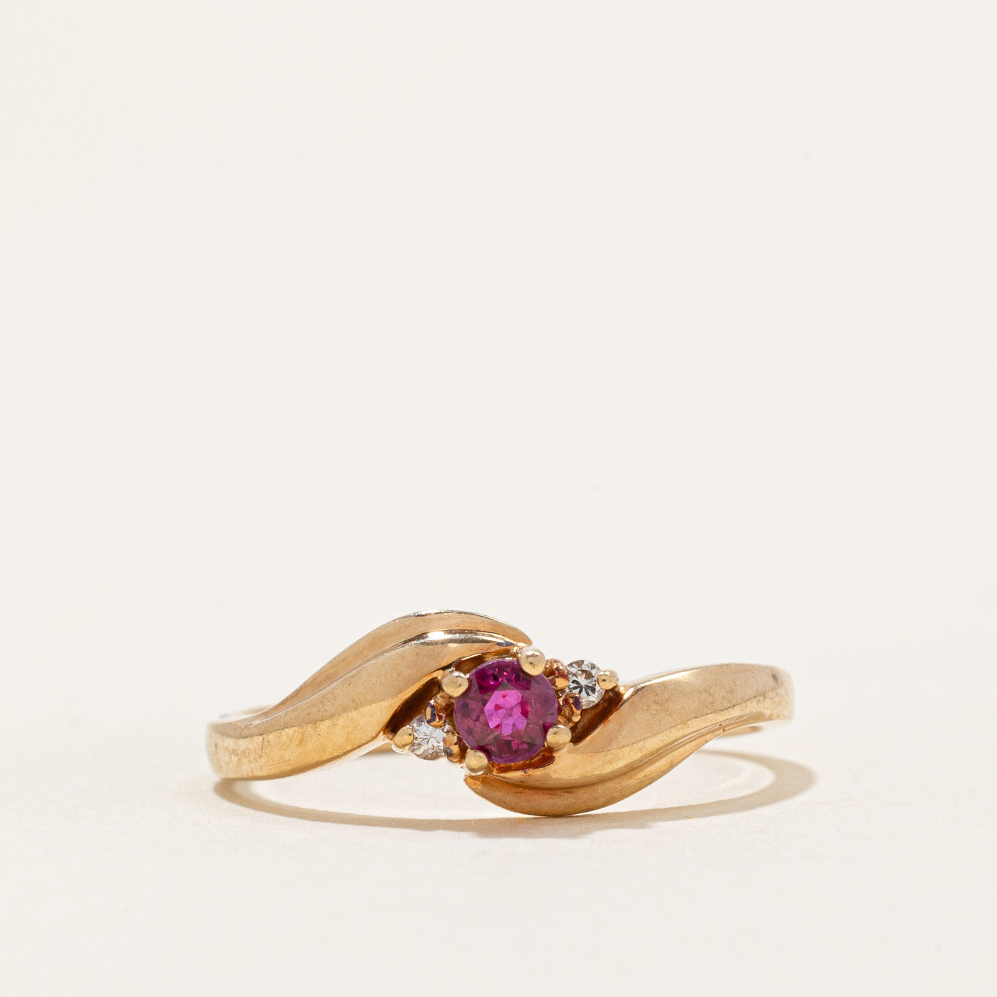 Ruby & Diamond Bypass Ring | 0.13ct, 0.014ctw | SZ 6