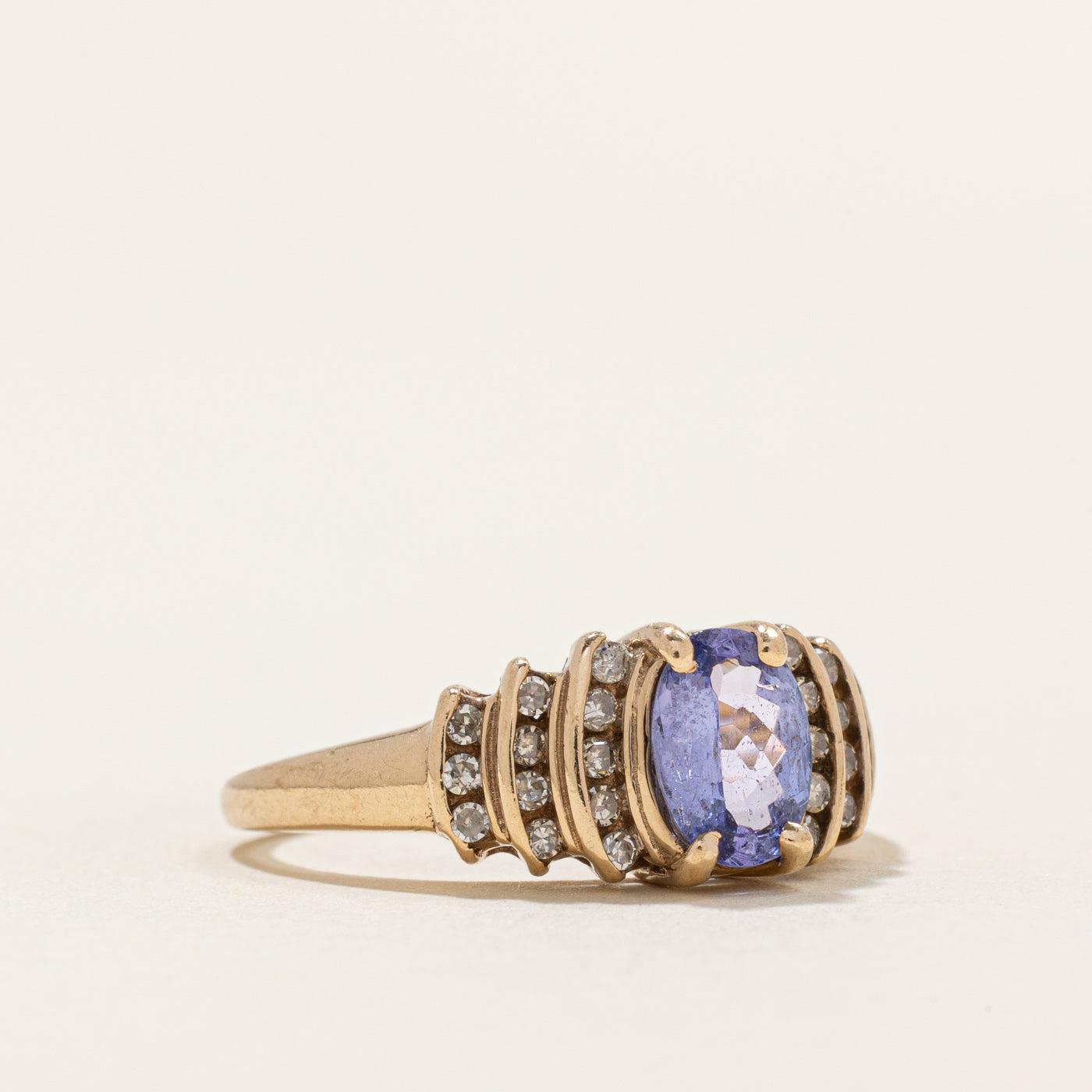 Oval Cut Tanzanite & Diamond Ring | 0.70ct, 0.12ctw | SZ 6