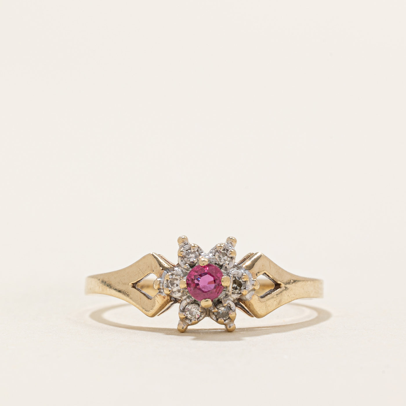 Ruby & Diamond Petal Ring | 0.08ct, 0.04ctw | SZ 6.5