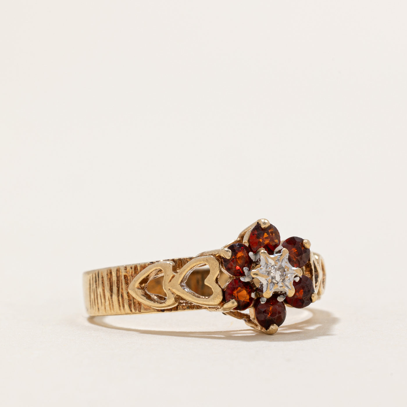 London 1980 Garnet & Diamond Ring | 0.36ctw, 0.01ct | SZ 6.25