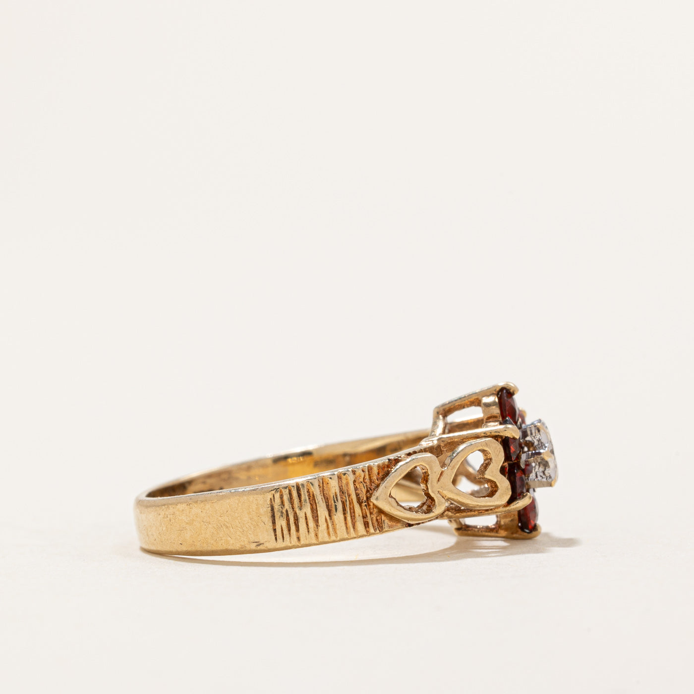 London 1980 Garnet & Diamond Ring | 0.36ctw, 0.01ct | SZ 6.25