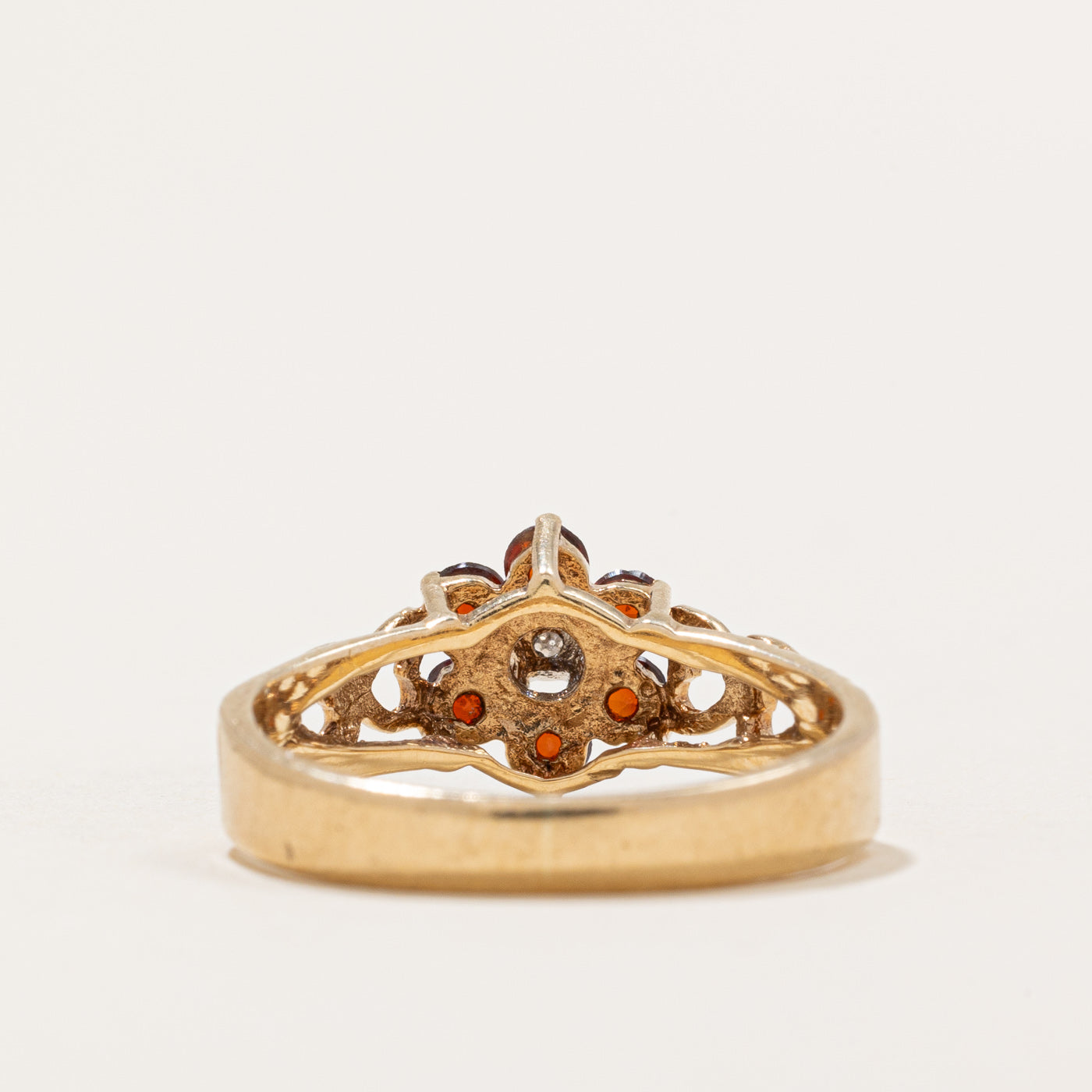 London 1980 Garnet & Diamond Ring | 0.36ctw, 0.01ct | SZ 6.25