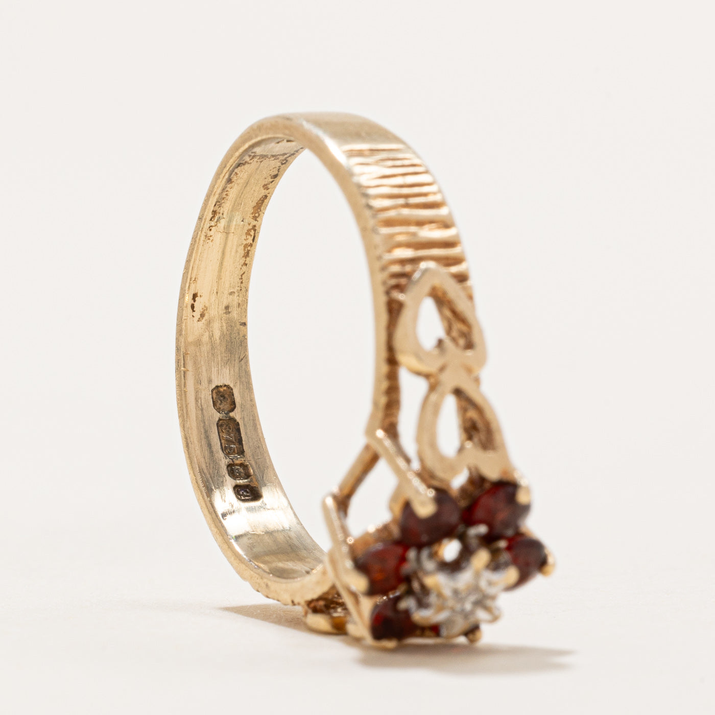 London 1980 Garnet & Diamond Ring | 0.36ctw, 0.01ct | SZ 6.25