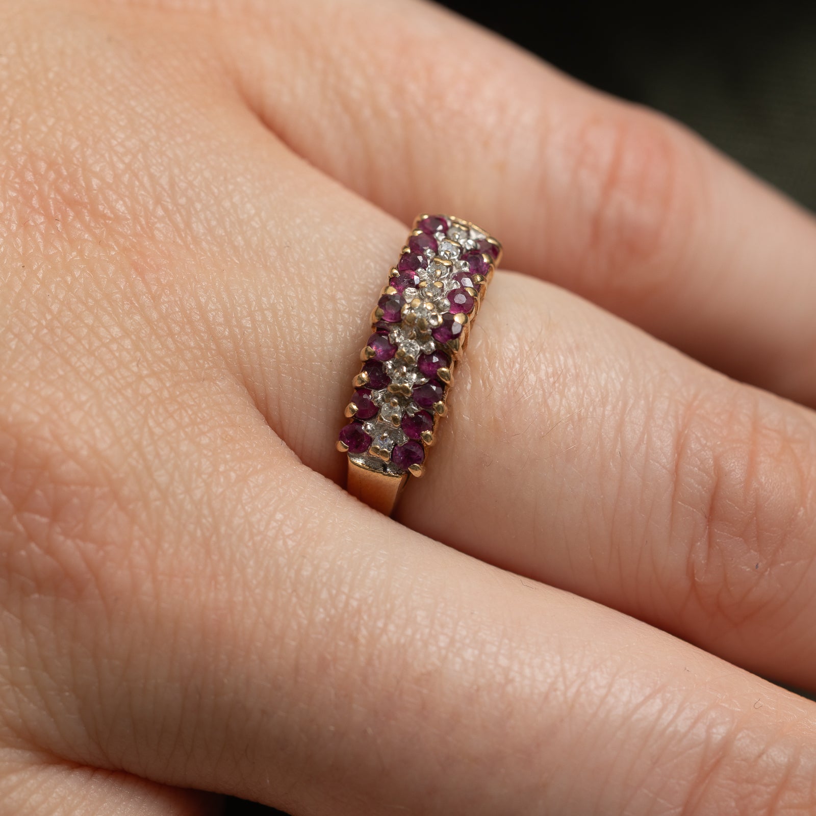 Multi Row Ruby & Diamond Ring | 0.55ctw, 0.05ctw | SZ 4.5