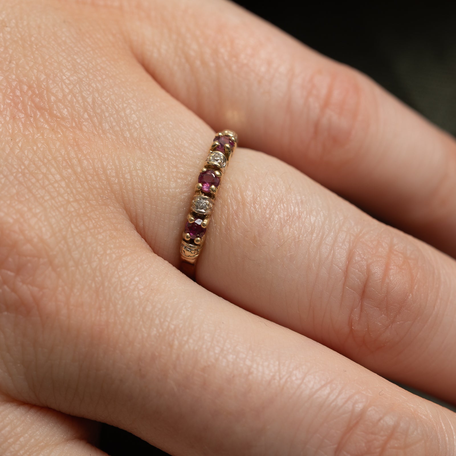 Ruby & Diamond Semi Eternity Ring | 0.18ctw, 0.01ctw | SZ 4.5
