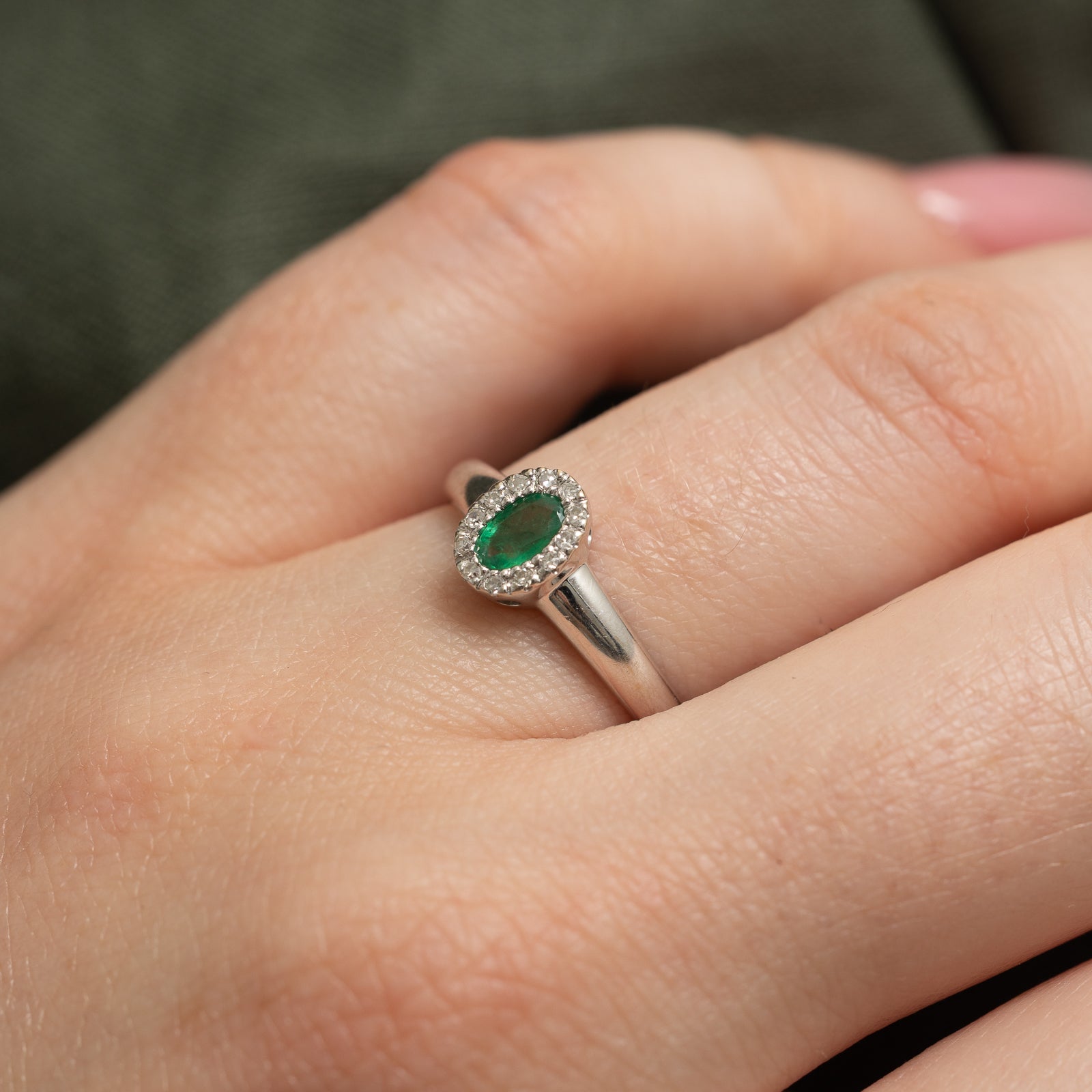 Emerald & Diamond Halo Ring | 0.18ct, 0.06ctw | SZ 6.25