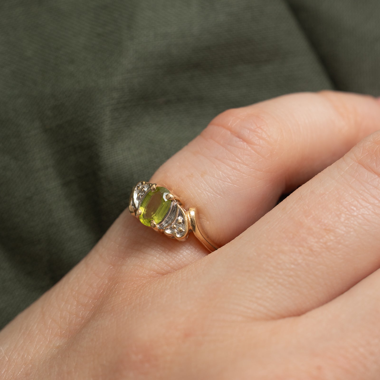 Peridot & Diamond Bypass Ring | 0.44ct, 0.01ct | SZ 3