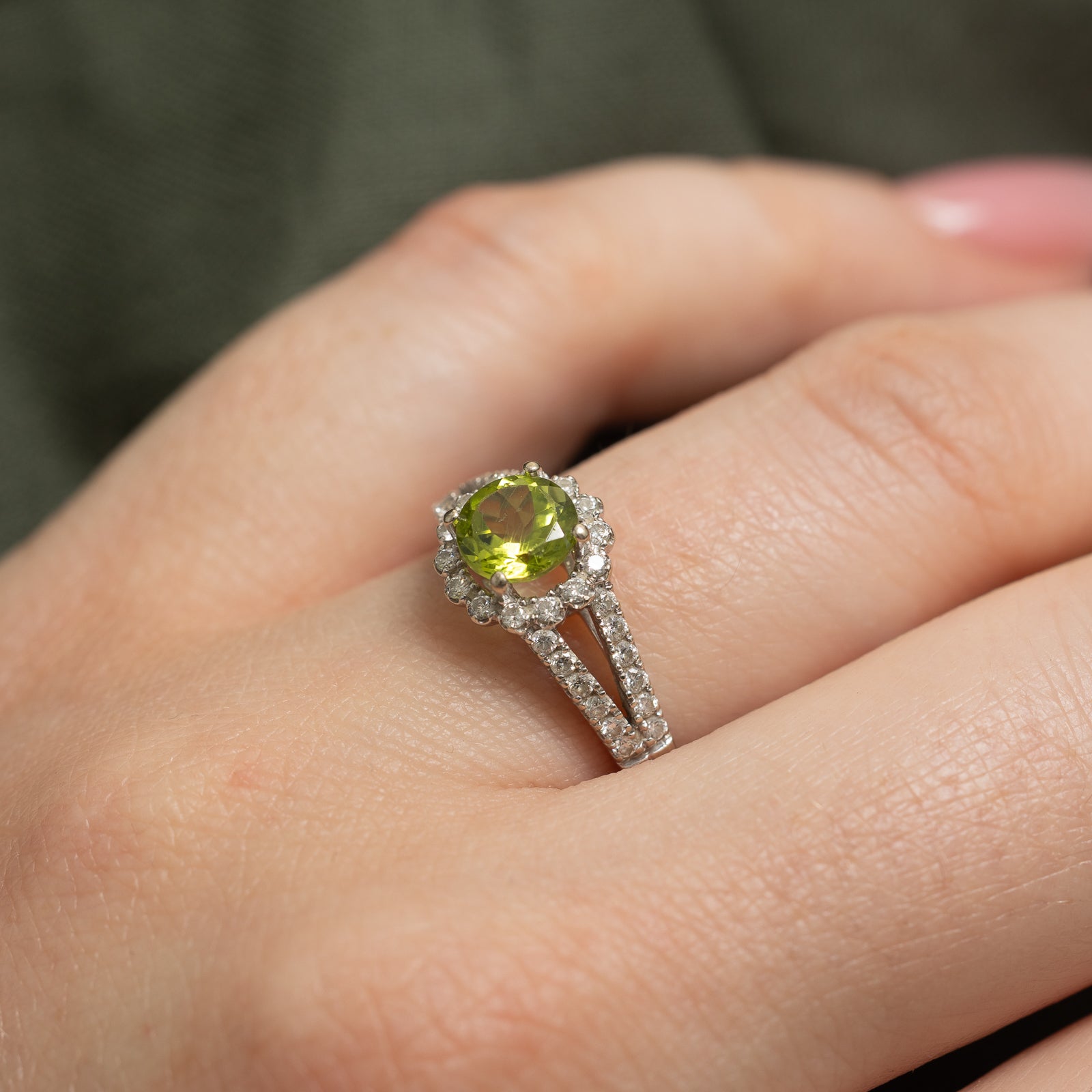 Peridot & Diamond Halo Ring | 0.90ct, 0.34ctw | SZ 5.75