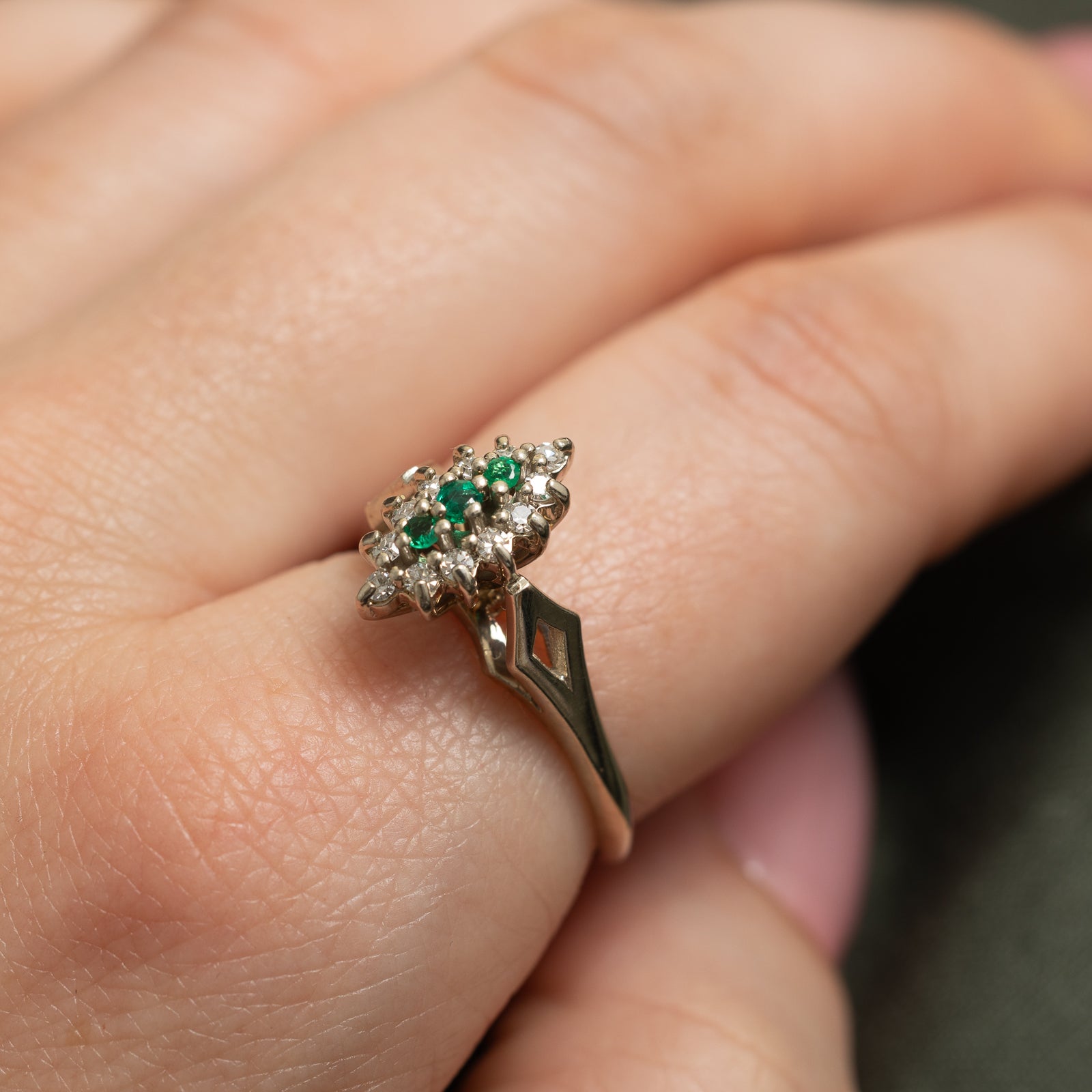 Emerald & Diamond Cluster Ring | 0.10ctw, 0.17ctw | SZ 8