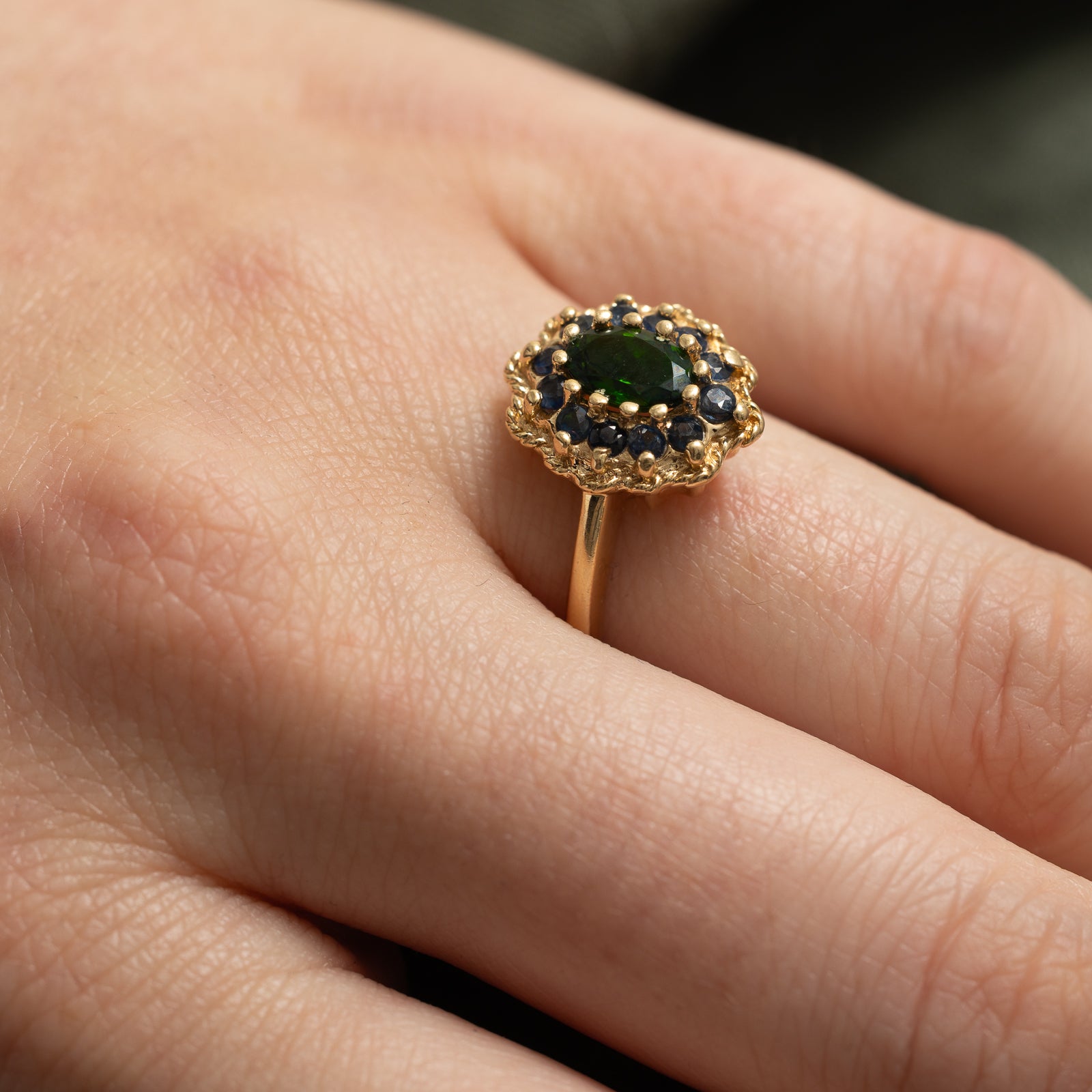 Chrome Diopside & Sapphire Halo Ring | 1.35ctw | SZ 7